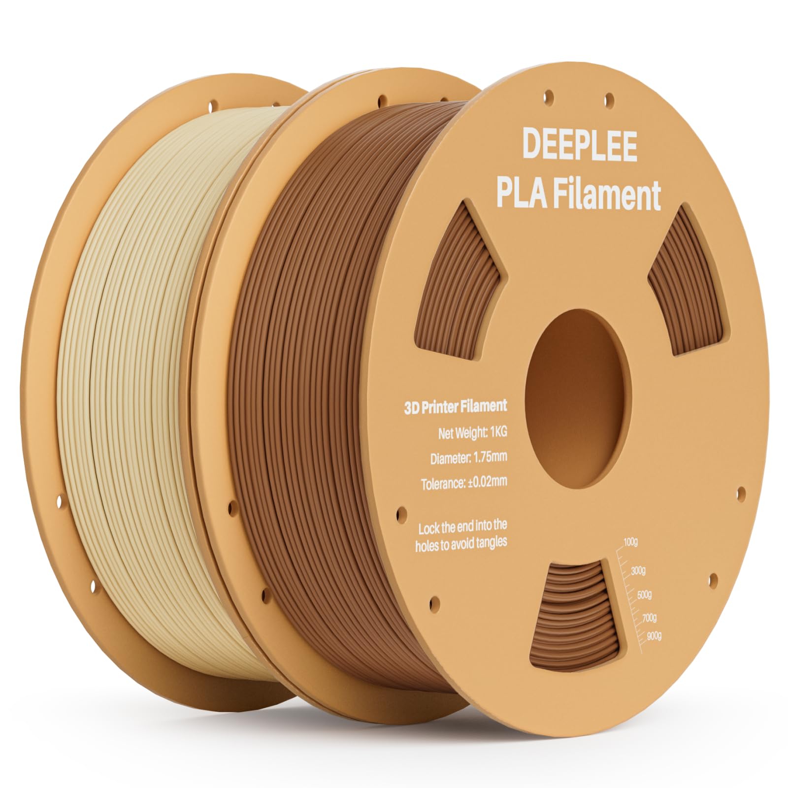 PLA 1.75mm 3D Printer Filament, 2 Pack 1kg Beige/Brown | Dimensional Accuracy +/- 0.02mm, Neatly Wound, No Clogging, Vacuum Package, Fits for Most FDM 3D Printers, Cardboard Spool