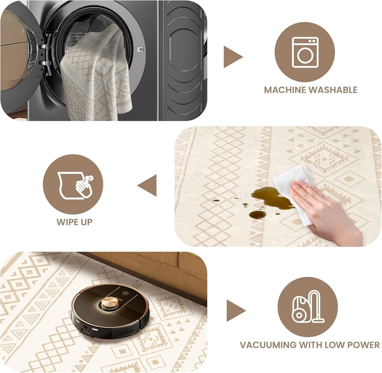 Washable Cream Neutral Area Rugs 5x7 Modern Soft Large Carpet for Living Room Entryway Bedroom Farmhouse Non-Slip