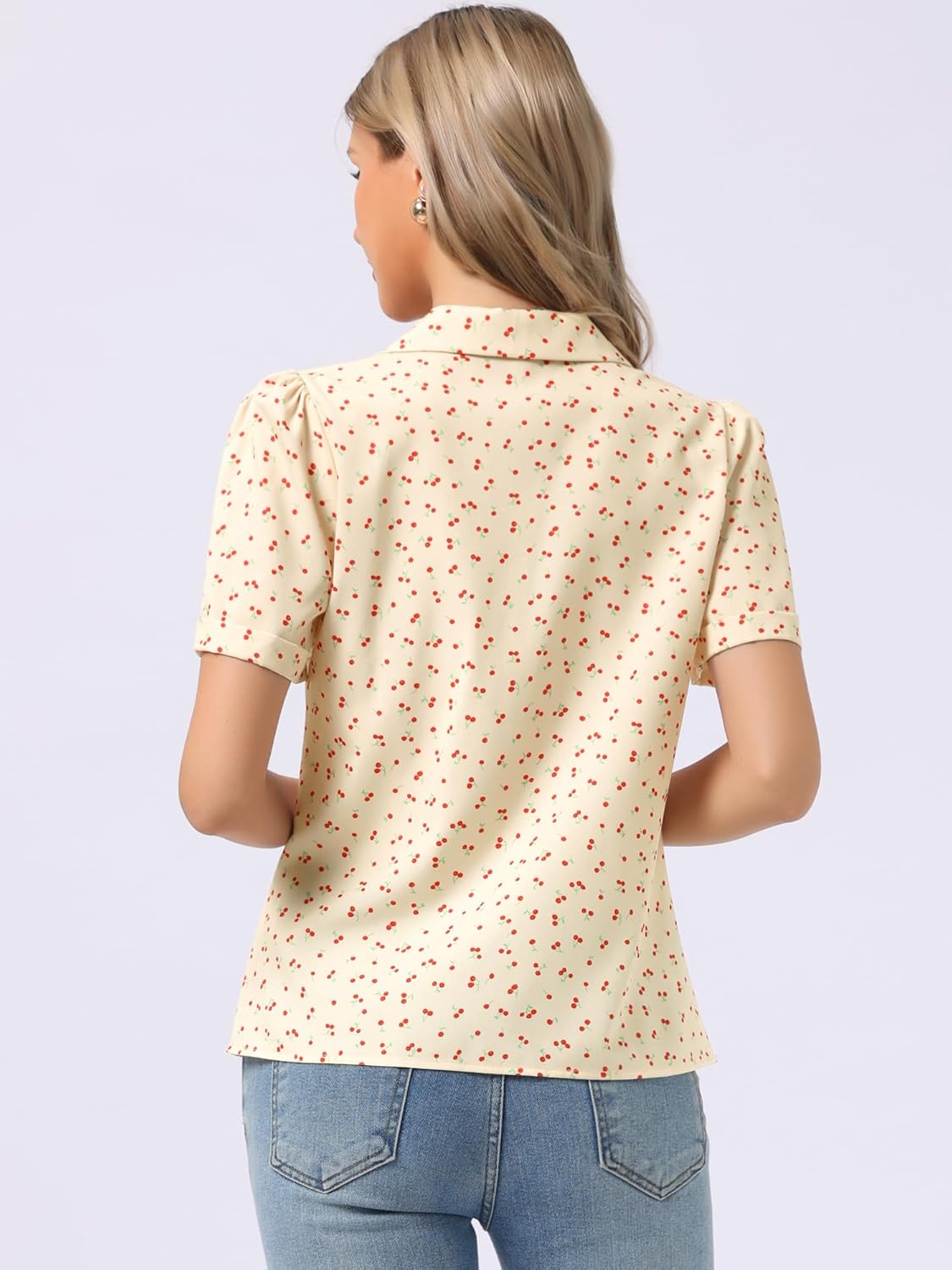 Allegra K Casual Blouse for Women Button Down Short Sleeve V Neck Floral Print Notch Lapel Blouse Dressy Summer Outfits - Image 2