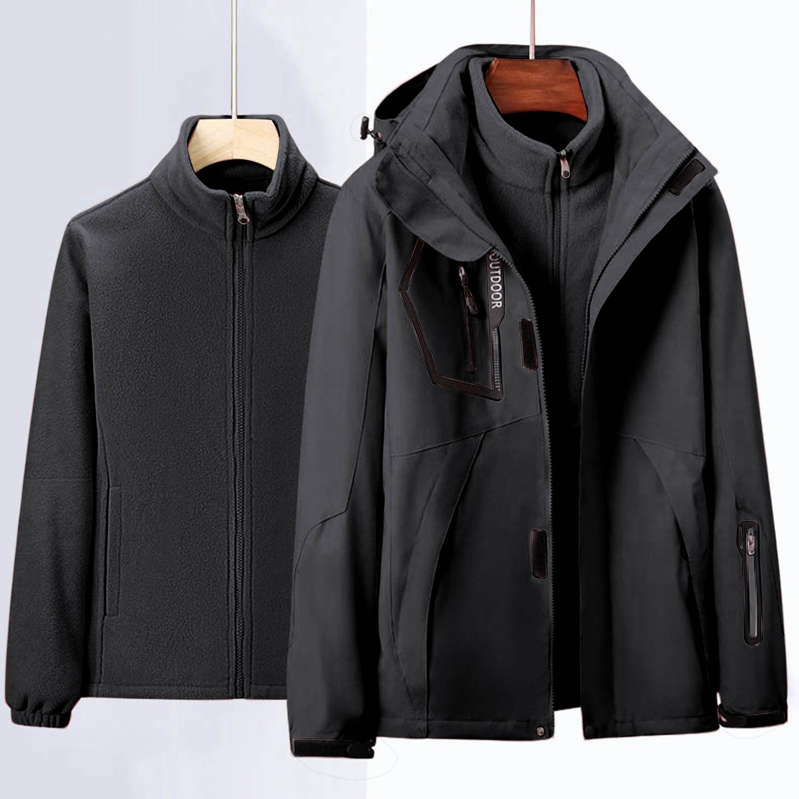 Generisch Veste de pluie imperméable en deux pièces - Veste d'extérieur pour femme - Manteau d'hiver coupe-vent avec capuche amovible - Manteau chic pour femme