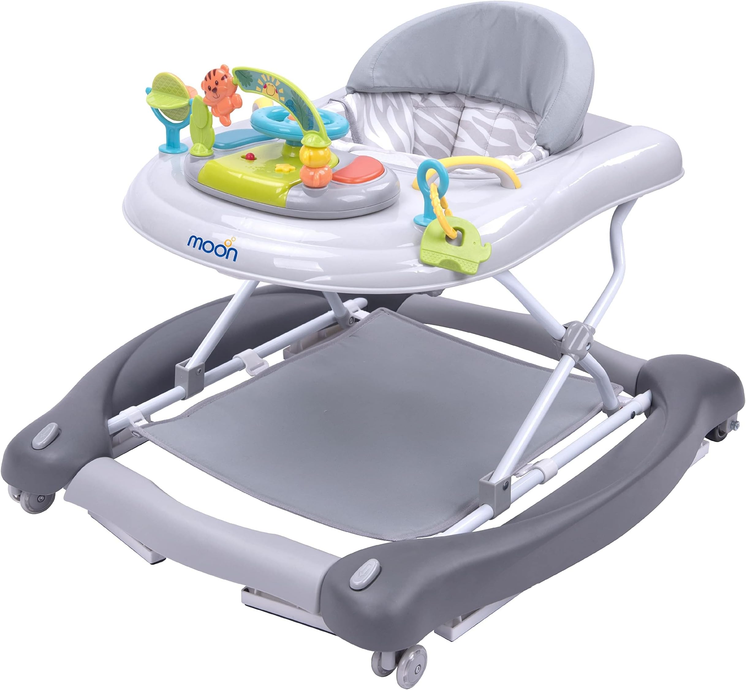 Crusie 4 In 1 Walker. Jumper-Rocker-Pushable Walker-6 to 18 Months-Jungle Themed-Removable Music Box-Jumping Base-Well Padded Seat-Strong Metal Frame- Plastic Body-Grey