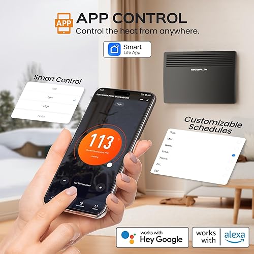 Miniatura 3 de Calentador de espacio de convección de 1500 W para dormitorio, sala de estar y oficina, calentador de espacio de convección con termostato,