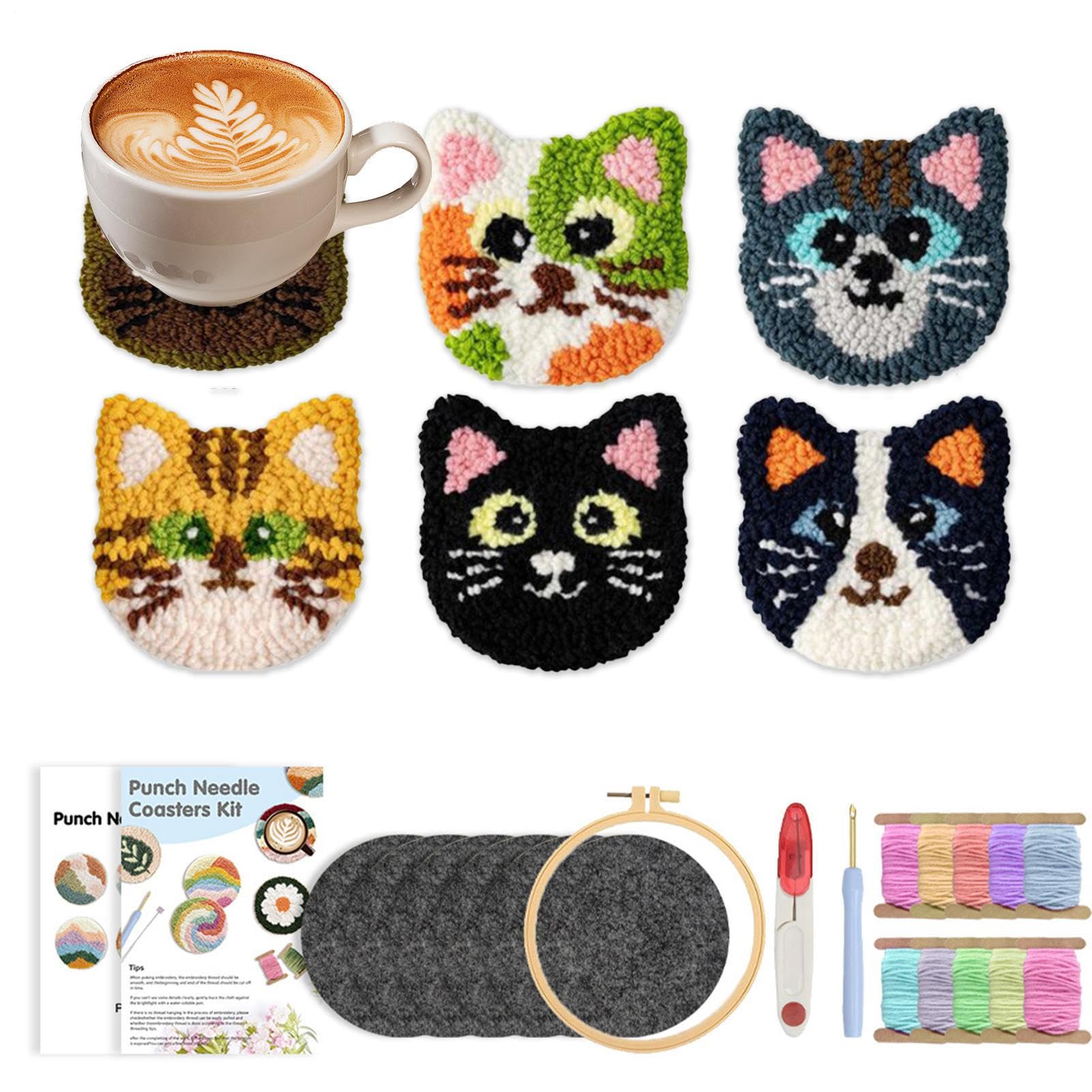 Sottobicchiere ad ago | Kit tufting per adulti con arte punch ad ago | Forniture artigianali ad anello in filo portatile per donne ragazze tappeto tuften officina