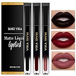 MAKI YIKA 3Pcs Matte Liquid Lipstick Makeup Set, Black Dark Red Nude Lipstick Long Lasting Smudge Proof Transfer Proof Lip Makeup |Black/DarkRed/Nude