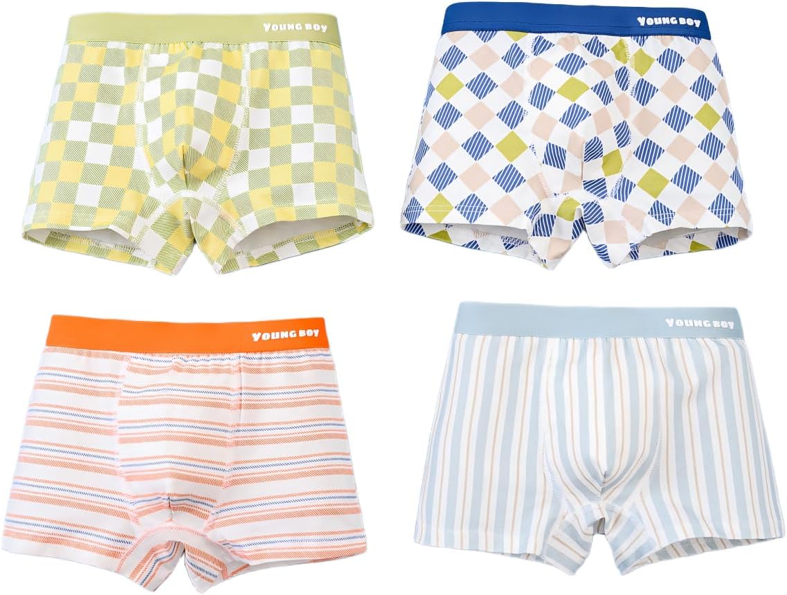 Cute Checkered Boys' Boxer Briefs Breathable and Comfortable(4-Pack)