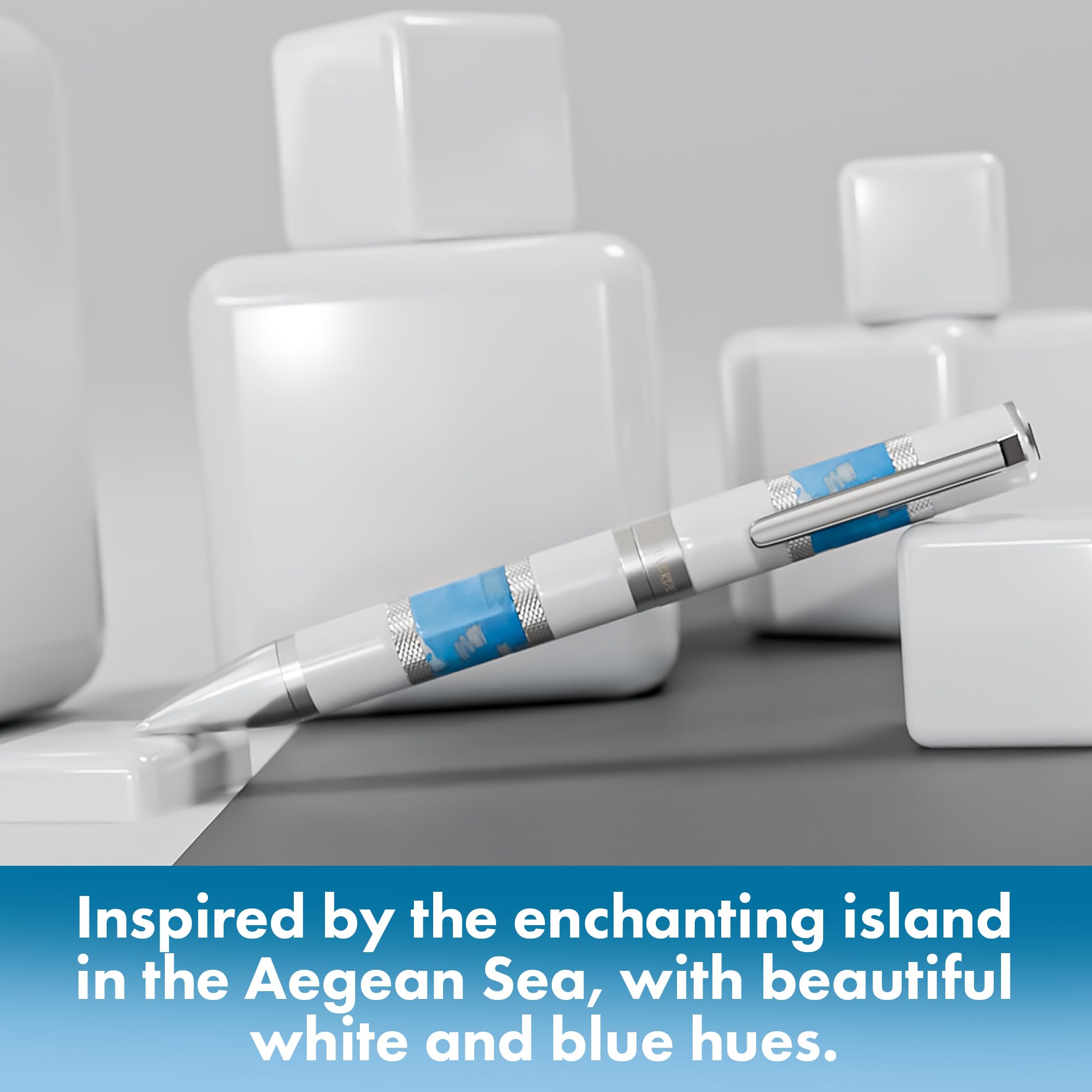 Monteverde Penna a sfera USA Regatta Sport, Santorini bianco e blu, resina di grado europeo, strumento di scrittura di lusso, ricariche ricaricabili stile Parker