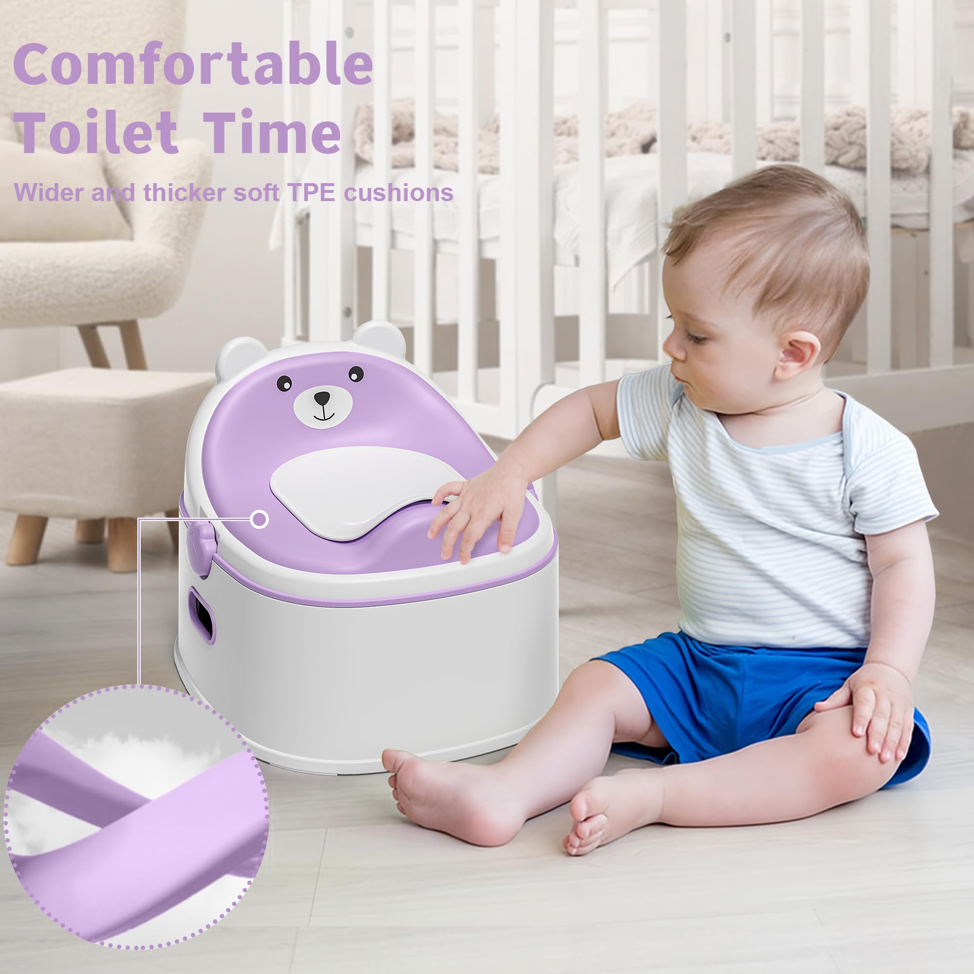 3-in-1-Töpfchentraining-Toilette, tragbares Töpfchen, Töpfchentrainingssitz und Kleinkind-Tritthocker, einfacher Aufbau und Reinigung, rutschfester Töpfchentrainer für Jungen, Mädchen, Lavendel