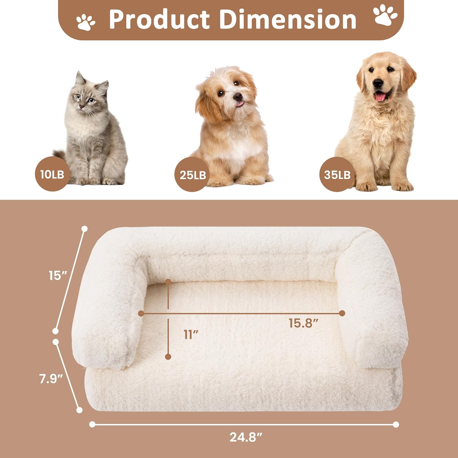 review Small Dog Bed with Anti-Slip Bottom, Cat Bed with Removable Washable Cover, Plush Pet Bed for Dogs and Cats, White Cute Dog Pillow Bed, Calming Cat Couch Bed for Indoor, Outdoor