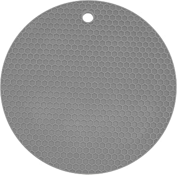 Rengue Round Silicone Hot Pads, 7x7 Inch Microwave Mat Placemat for Table Microwave and Oven Use, 446 Degree Fahrenheit Temperature Resistance Food Grade Heat Gray