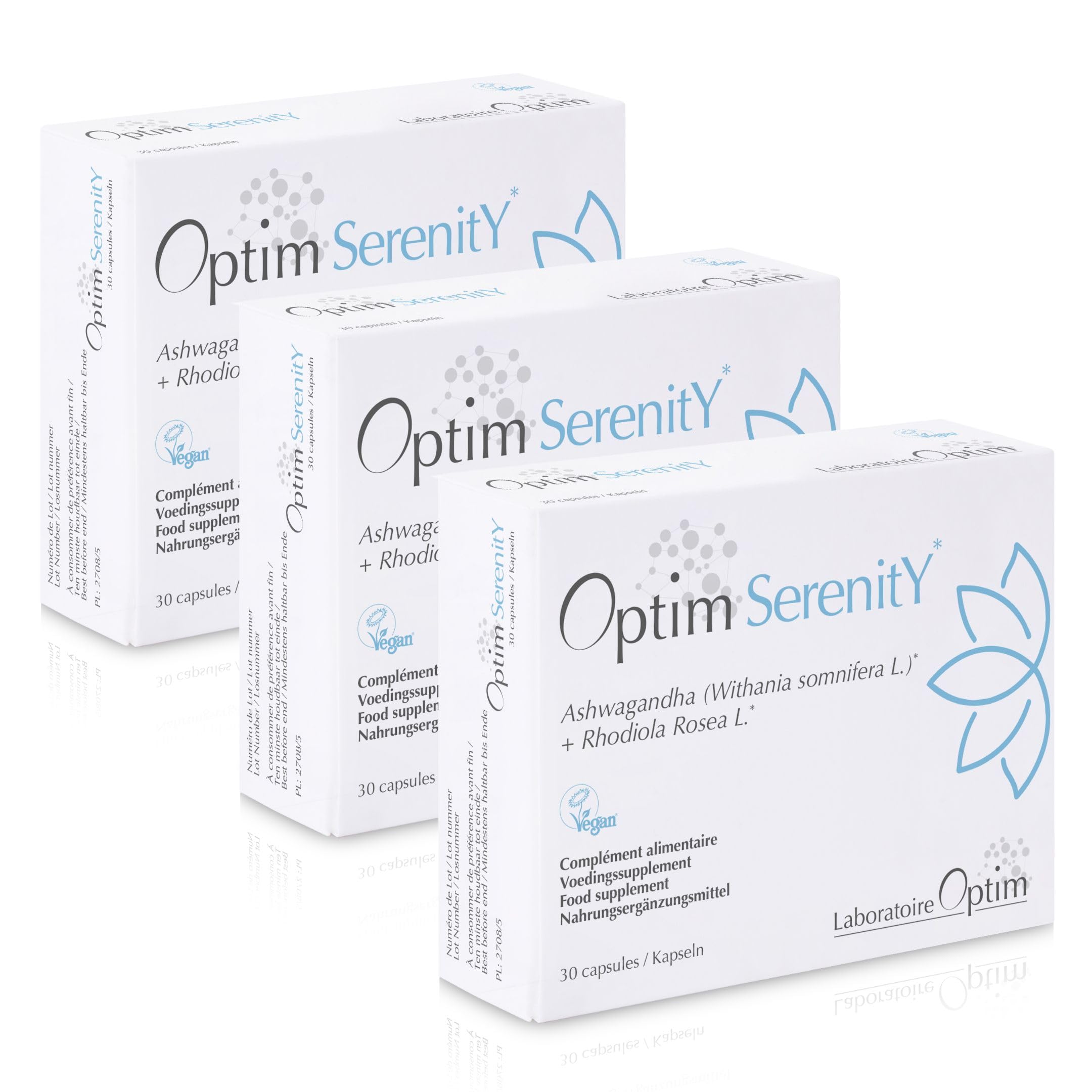 OPTIM Serenity Ashwagandha & Rhodiola Pack 3 x 30 gélules | Complément anti stress naturel, Sérénité & équilibre émotionnel, Sommeil réparateur, Capsules végan 3 mois