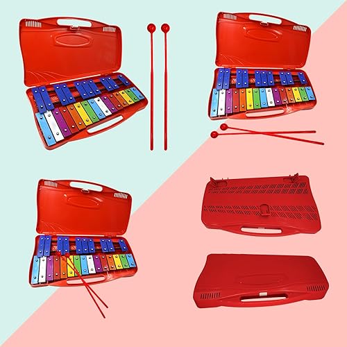 Miniatura 6 de Soulmate Xilófono, xilófono Glockenspiel de 25 notas para niños, colorido juguete musical de metal, instrumento xilófono profesional con estuche y