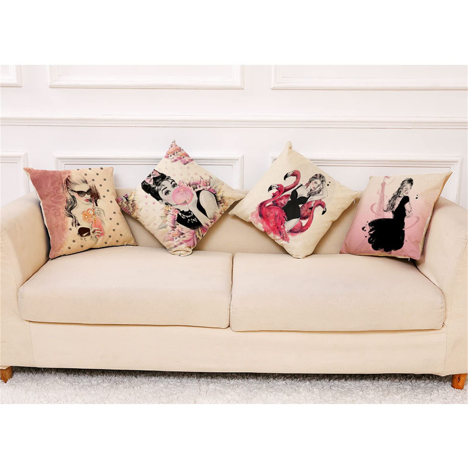 Federe Cuscino Decorative 45x45 Cm – 4 Pezzi Autunno Con Zucche E Foglie – Cotone E Lino