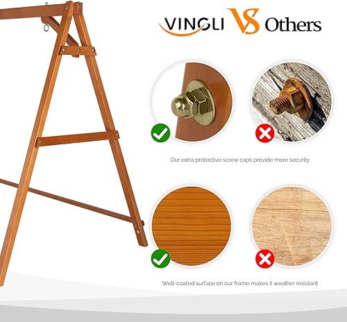 Miniatura 2 de VINGLI Marco de columpio de madera resistente de 660 libras con tablero de conexión inferior adicional, soporte de banco de columpio mejorado para