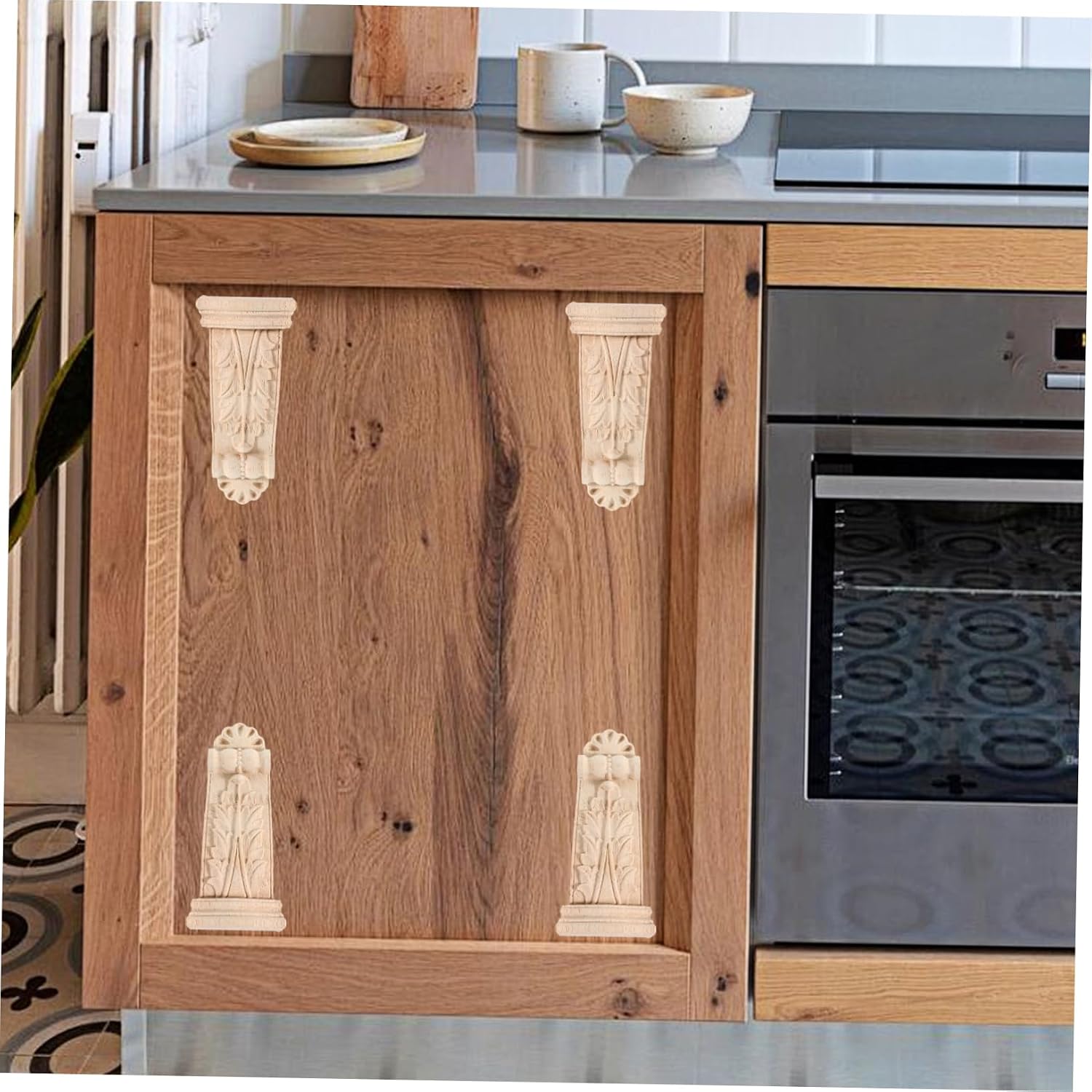 Mikinona 4pcs Modern Farmhouse Decor Roman Columns Cabinet Door Wood Moulds Decorative Column for Wall Decor