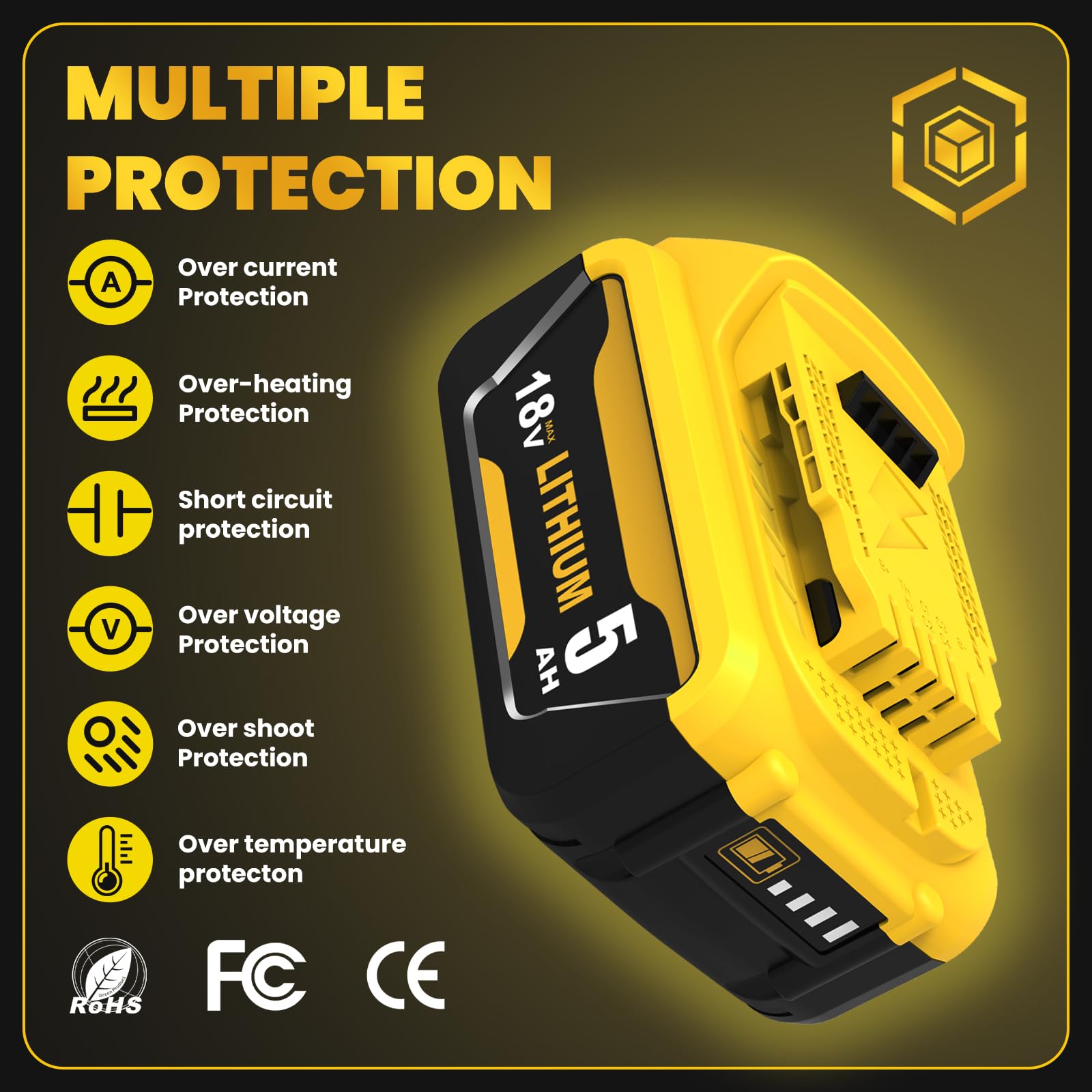 Batería de 4 x 18 V y 5,0 Ah (DCB184) para Dewalt herramientas eléctricas compatibles con baterías de 18 V y 5,0 Ah (DCB184, DCB180, DCB181, DCB182, DCB200, DCB201, DCB201-2, DCB200-2, DCB204-2)