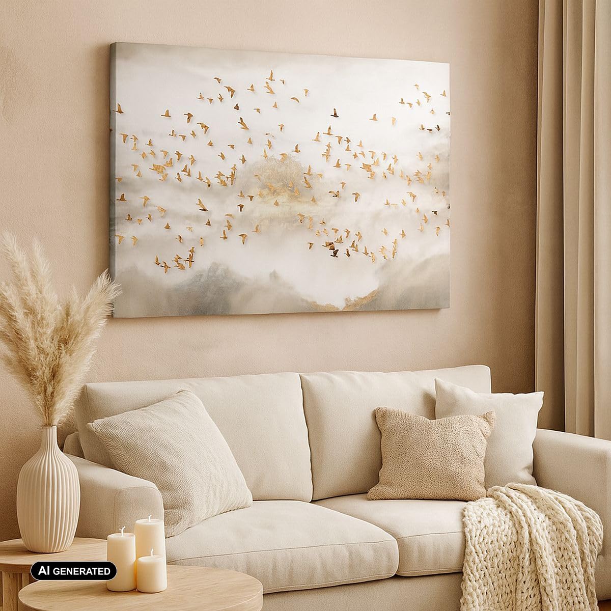 Moderne Impression sur Toile 100x70cm Image Tableau Decoration Murale Des Oiseaux Or Minimalisme Grand Tableaux Decoratifs Muraux Chambre Horizontal Deco Cadre Décoration Salon Art Wall AA100x70-5679