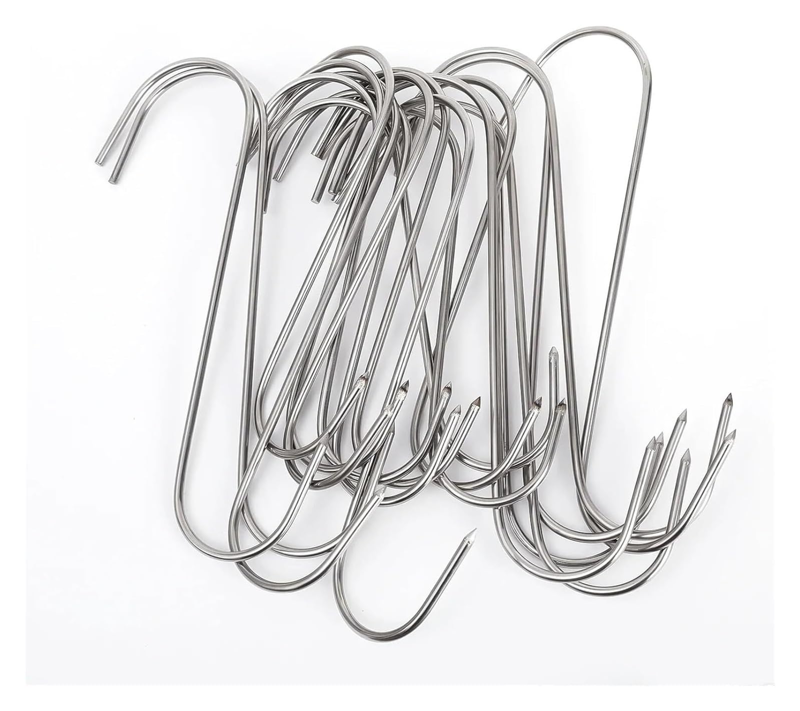 FJQFHH Gutter Hooks Shape, Stainless Steel S Hooks Sharp TipButcher Meat BBQ Curing Sausage Bacon Hanger(15cm,10pc)