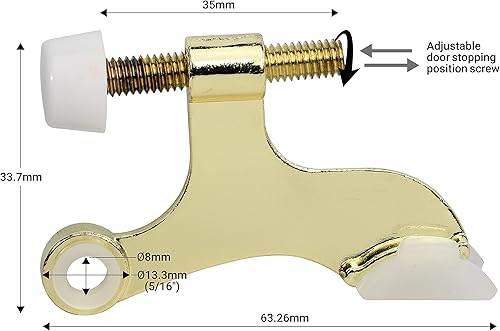 Vista 2 de Paquete de 5 tope de puerta Rok Hardware ajustable de alta resistencia con acabado de latón, ROKDSP1B