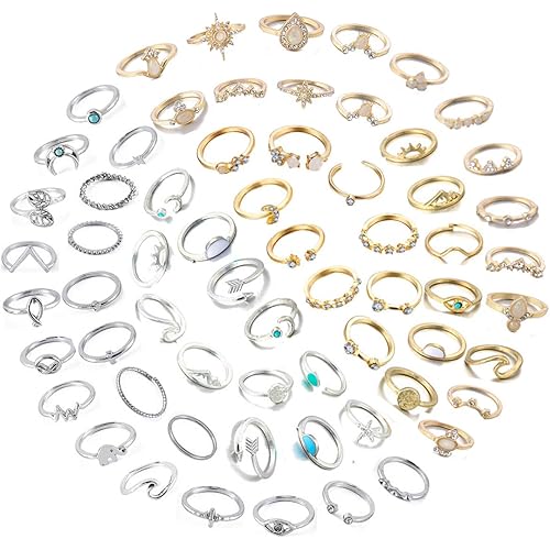62-101Pcs Vintage Knuckle Rings Set Stackable Midi Rings for Women Teen Girls Bohemian Gold&Silver Rings Crystal Joint Finger Rings Pack