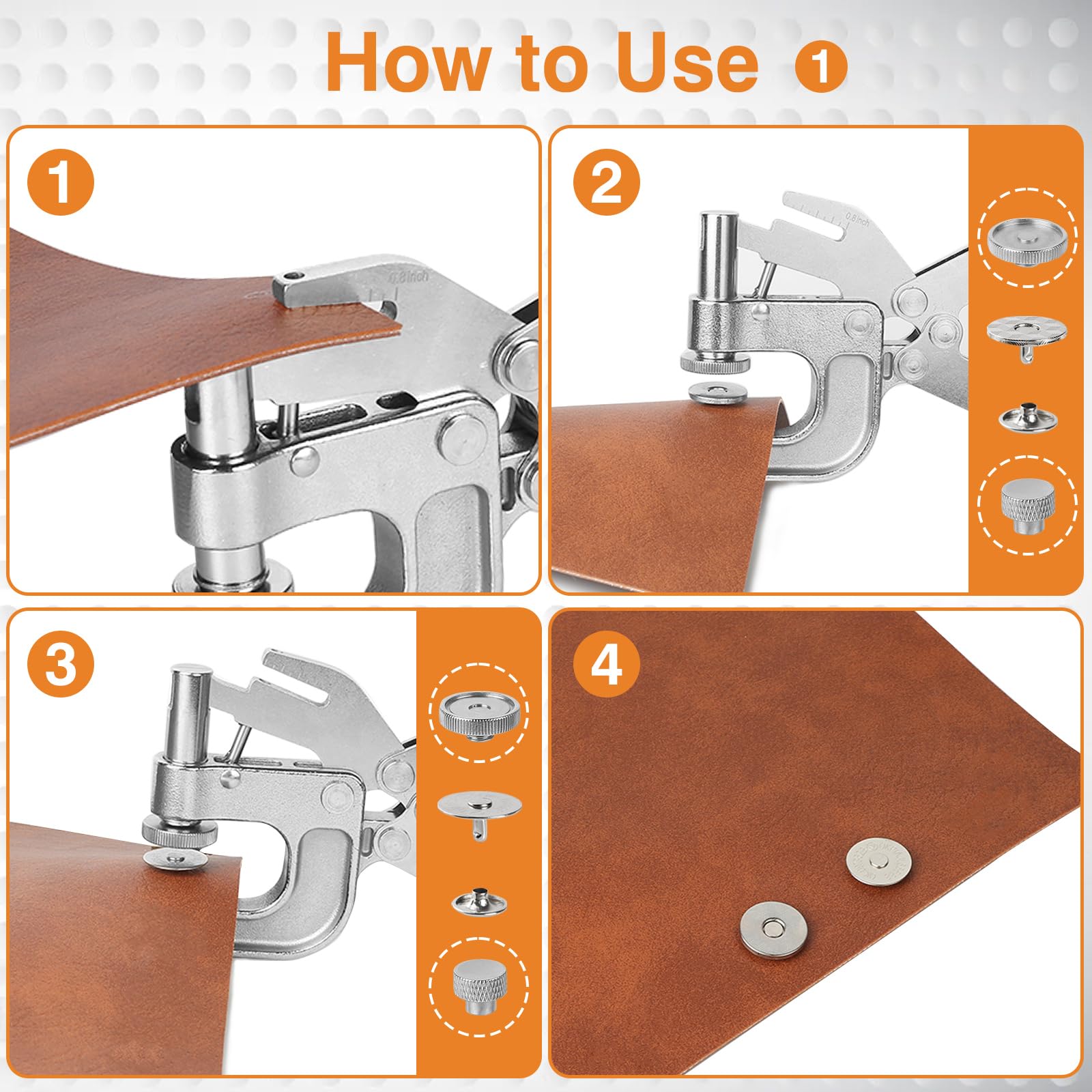Kit de herramientas de cierre a presión, broches de metal de 15 mm para cuero y botones magnéticos de 18 mm, juego de 80 botones de cuero de 4 colores para tela, cartera, lona