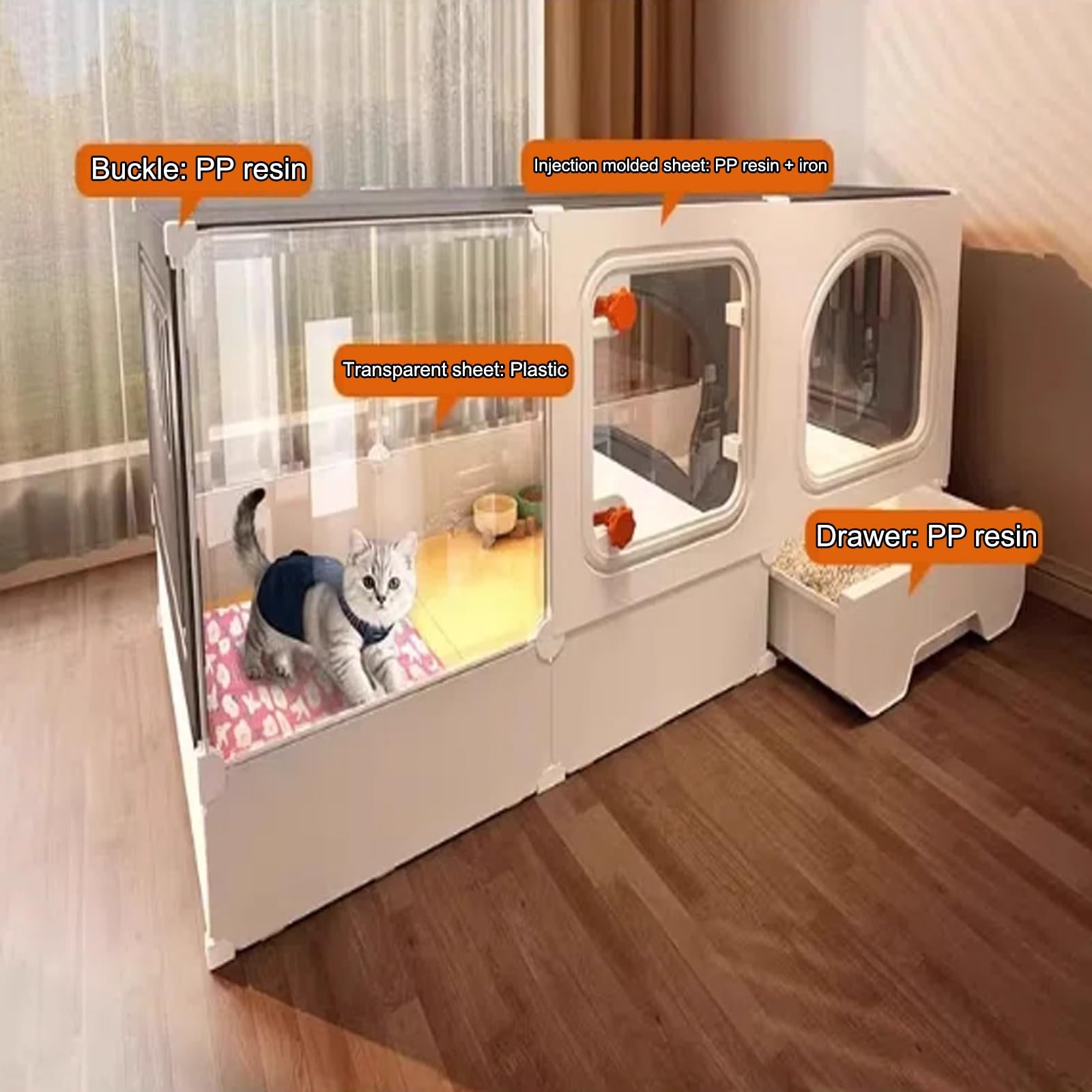 Cage D'intérieur Multifonctionnelle pour Chat avec Bac À Litière, Grand Espace d'exercice Idéal, pour 1 à 2 Chats (Blanc)
