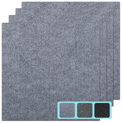 Carpet Tile 24” X 24” Self Adhesive Carpet Floor Tiles Anti-Slip Reusable Carpet Squares Peel and Stick Carpet Floor Tile Easy Install DIY for Bedroom Living Room (11, Light Gray)