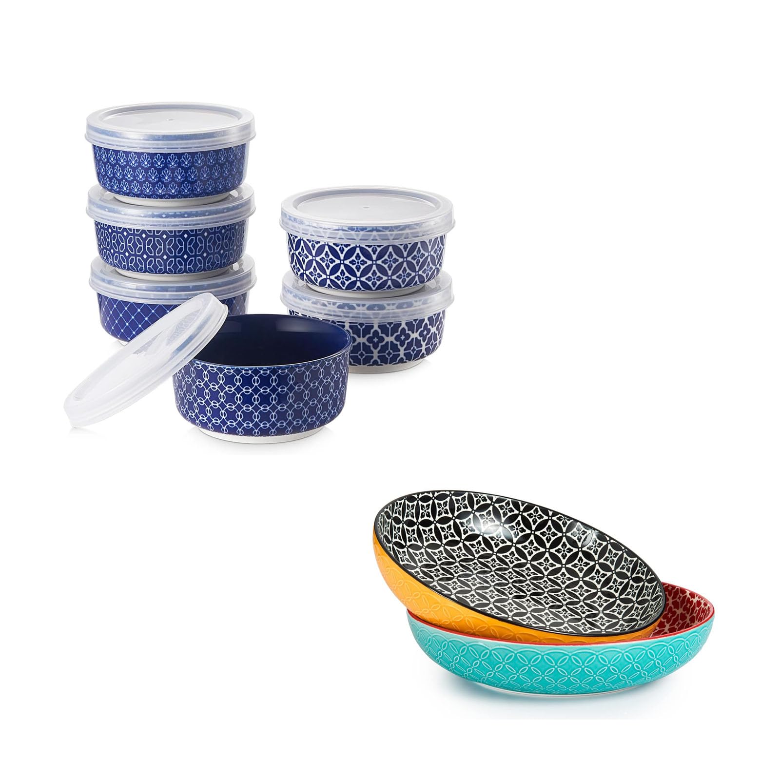DOWAN 4.8 oz Ramekins with Lids + 11.5" Large Serving Platter