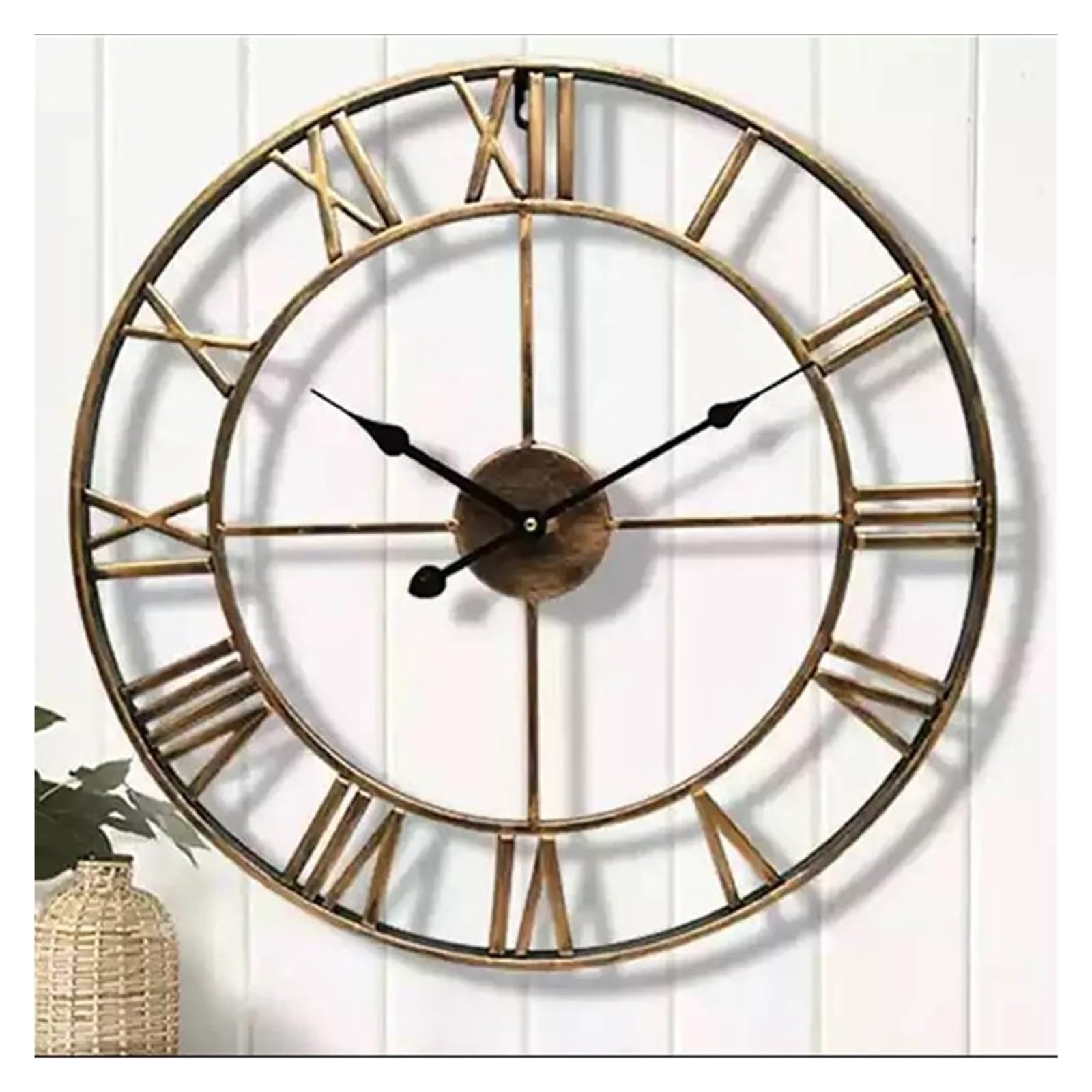 60 CM Grandi Orologi Da Parete 3D Numeri Romani Retro Rotondo In Metallo Ferro Accurato Silenzioso Nordico Appeso Ornamento Decorazione Del Soggiorno Funzionamento Silenzioso(BLACK)