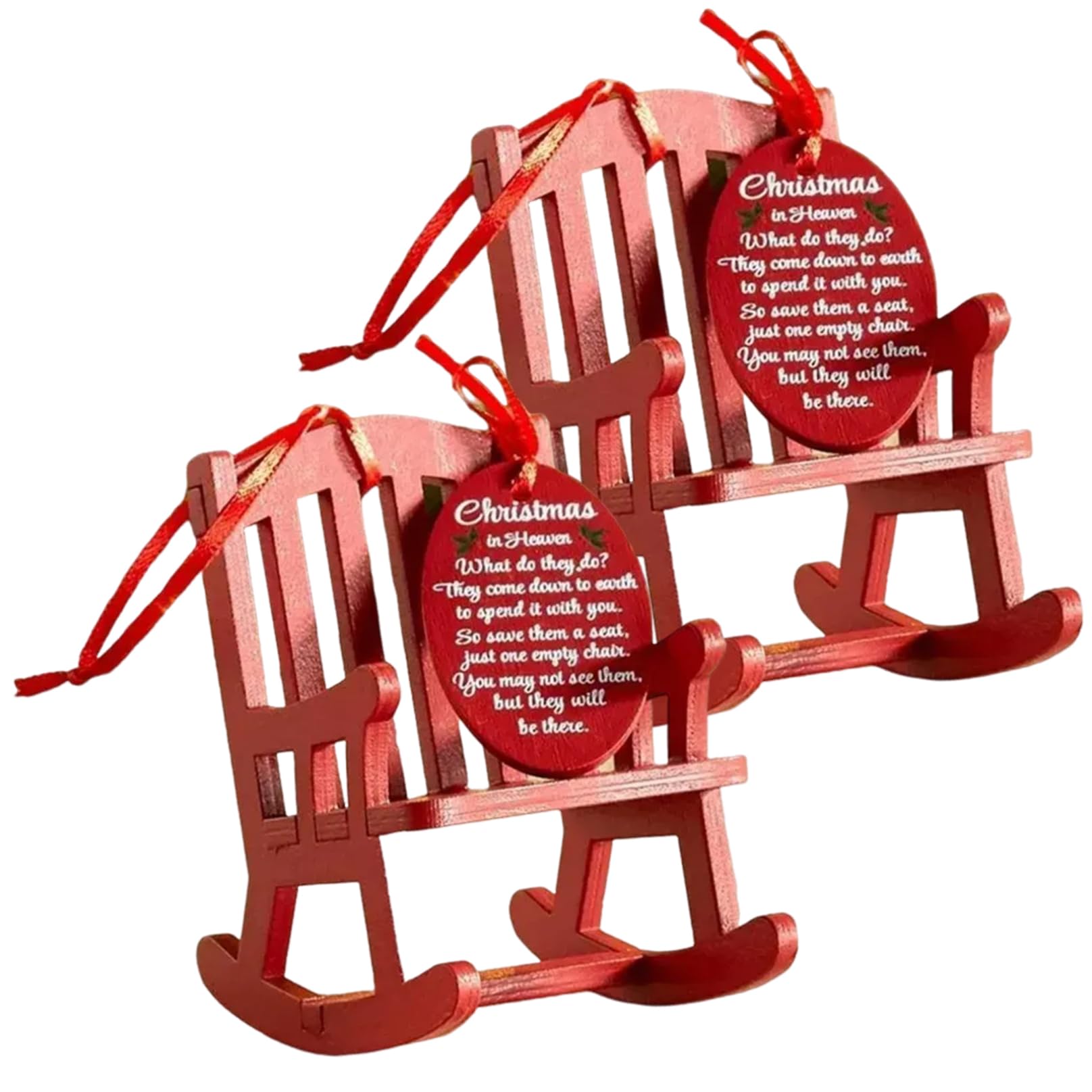Xweptuy 2Pcs Christmas In Heaven Rocking Chair Ornament Memorial Christmas Decor With Meaningful Tag Hanging Wooden In Heaven Ornament For Xmas Tree