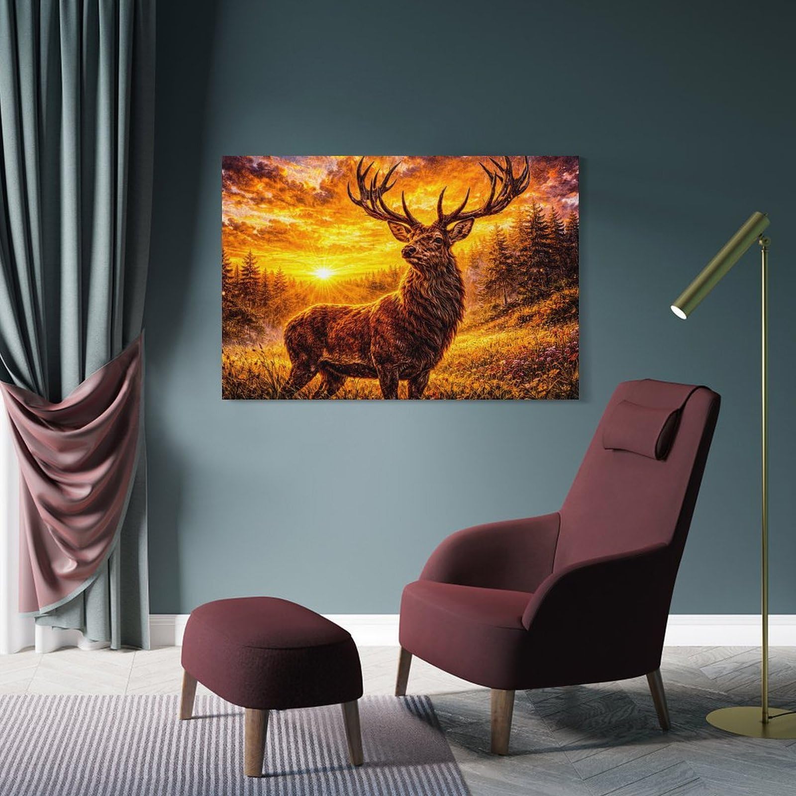 Junmoney Majestic Stag at Sunset Decorative Canvas Print 20x30inch(50x75cm), for Corridors, Hallways Or Apartment Entries, Decorative Wall Art for Narrow Spaces