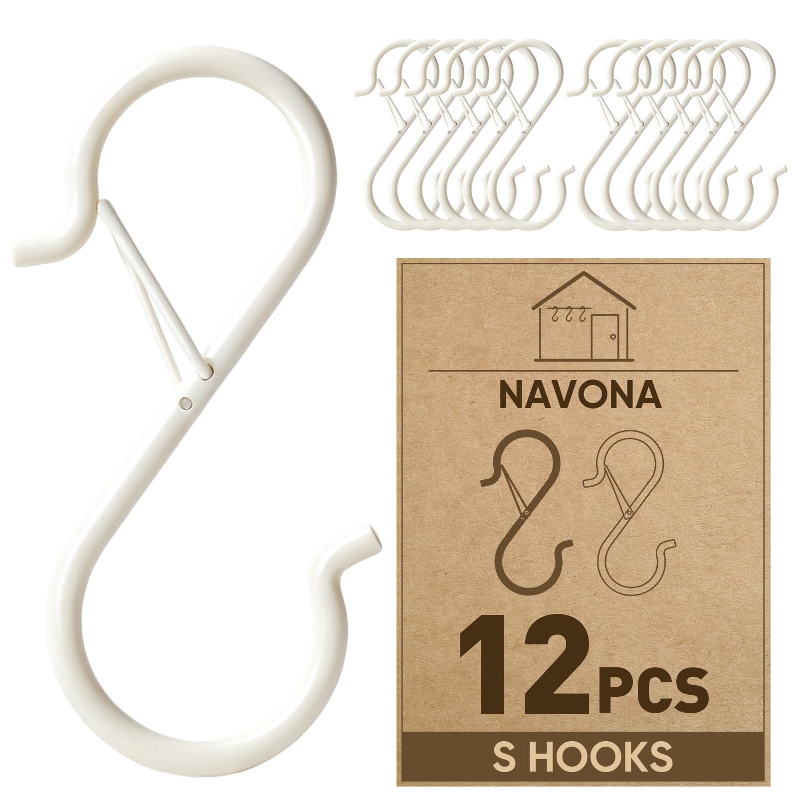 12 Pcs S Hooks for Hanging Heavy Duty, Metal S Hook with Safety Buckle