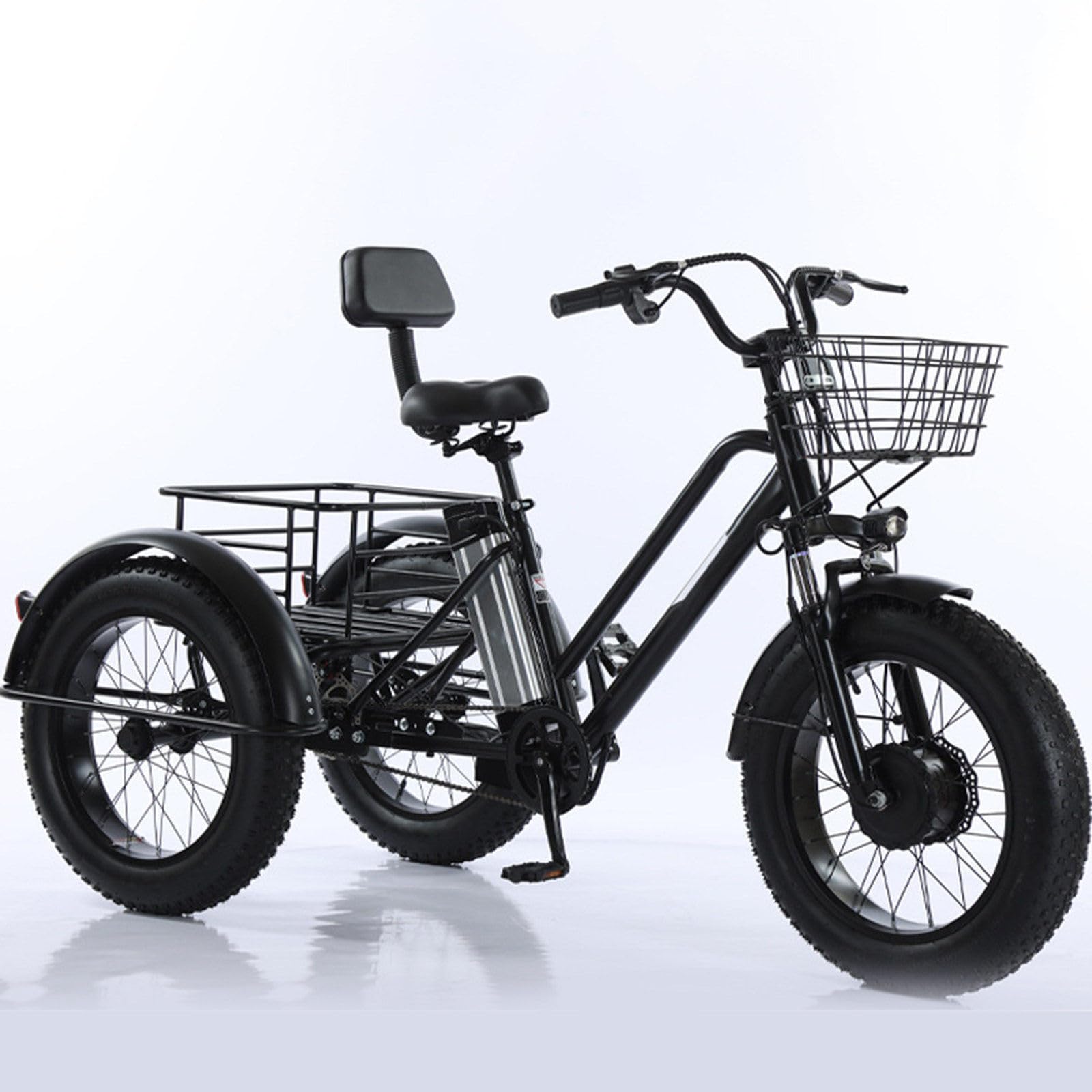 Tricycle électrique Adulte - Charge maximale de 200 kg, vélo Cargo électrique à Gros pneus de 20 Pouces, Batterie Amovible 48 V/12 Ah (autonomie de 35 km), Panier de Courses de 51 x 23 x 30