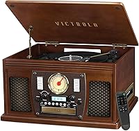 Victrola Navigator 8-in-1 Bluetooth Record Player: 3-Speed Turntable, CD, Cassette, FM Radio, Built-in Speakers, Real Wood Espresso