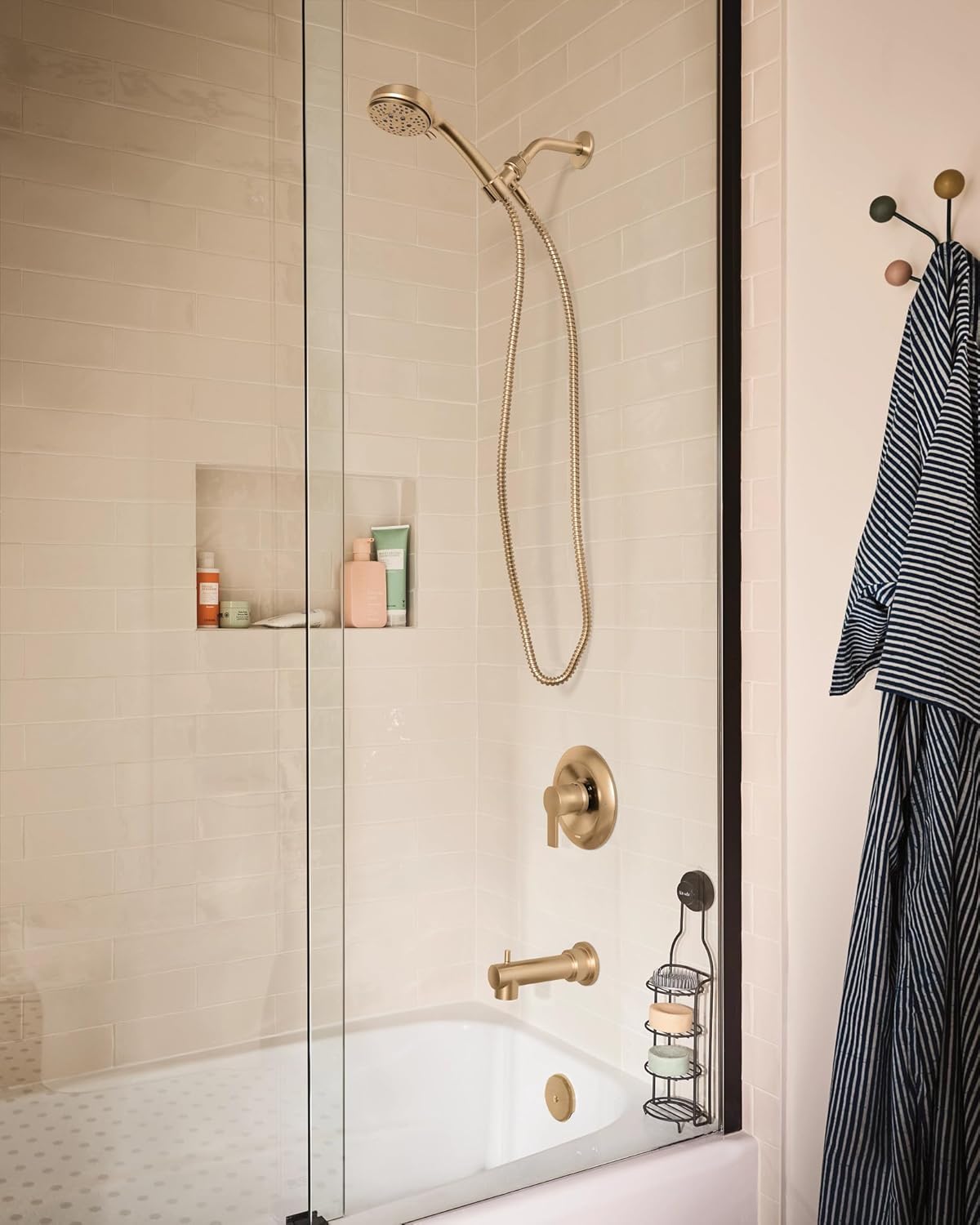 Moen Meena Bronzed Gold Single Handle Modern Shower Faucet with Handshower and Tub Spout for Bathtub, Valve Included, 82618BZG