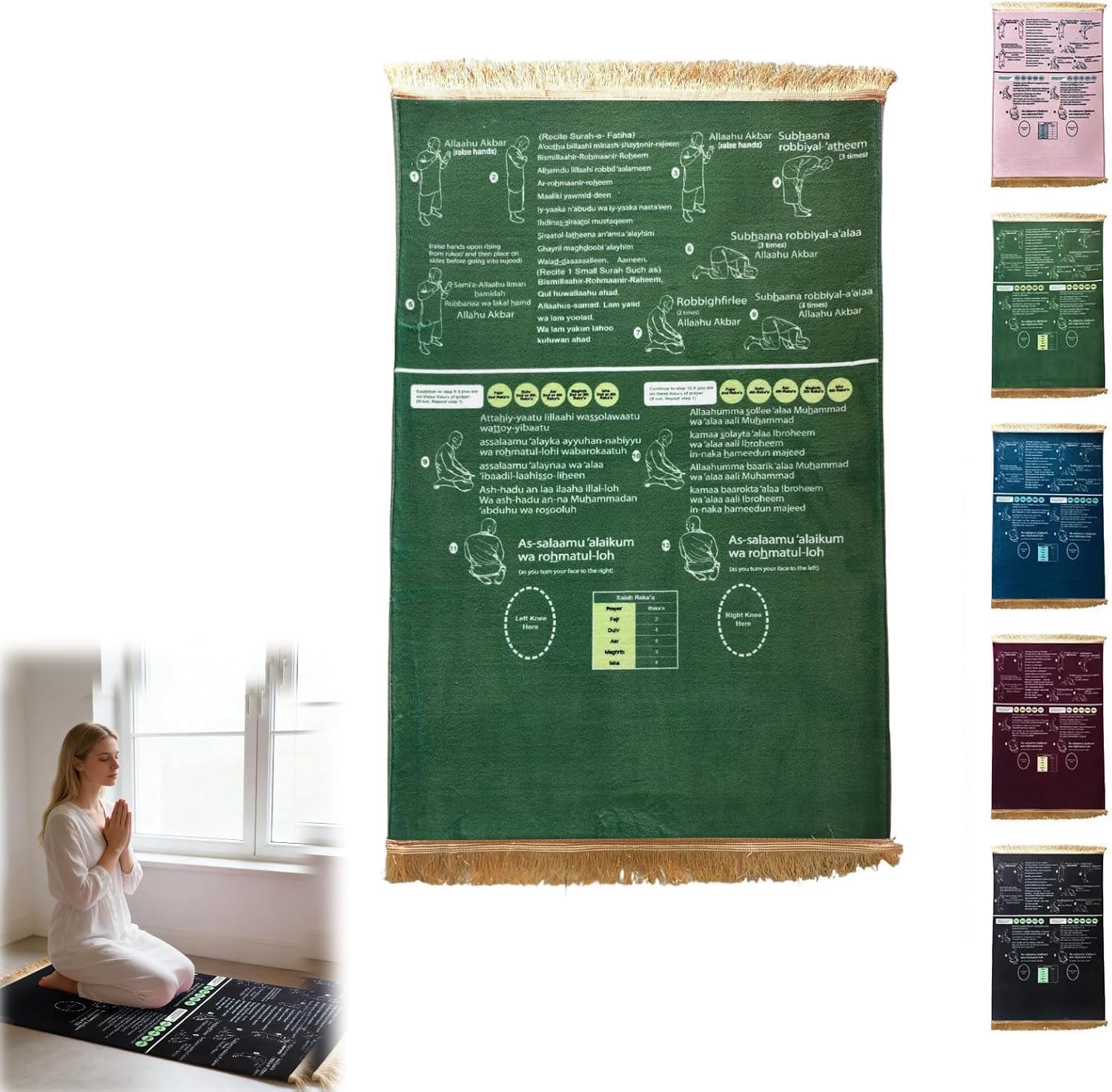 Tapis de prière guidé bilingue pour l'apprentissage de la salah à la maison