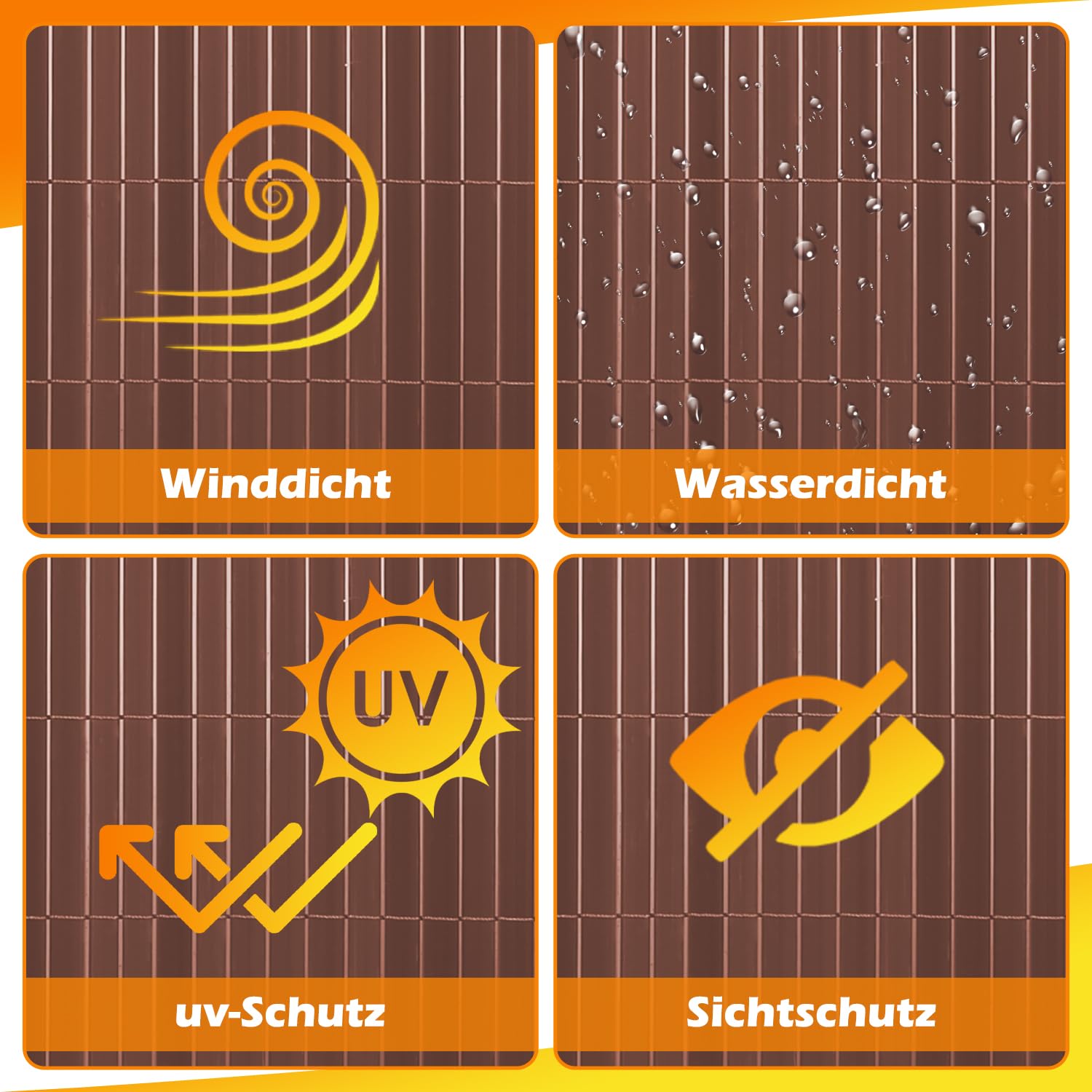 Randaco Canisse en PVC, Clôture de balcon standard, Marron, forte intimité, pour jardin, balcon, terrasse, résistant, 160 x 300 cm