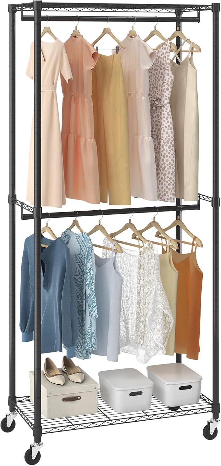 VEVOR Heavy Duty Clothes Rack, Double Hanging Rods Clothing