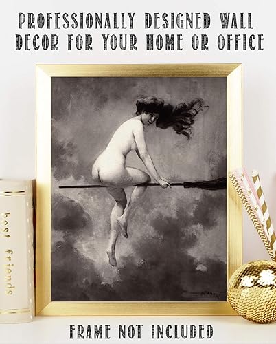 Miniatura 3 de Witch On Broom Departure by Albert Joseph Penot  11 x 14 sin marco espeluznante, espeluznante, arte de pared gótico, desnudo bruto wiccan Art Print