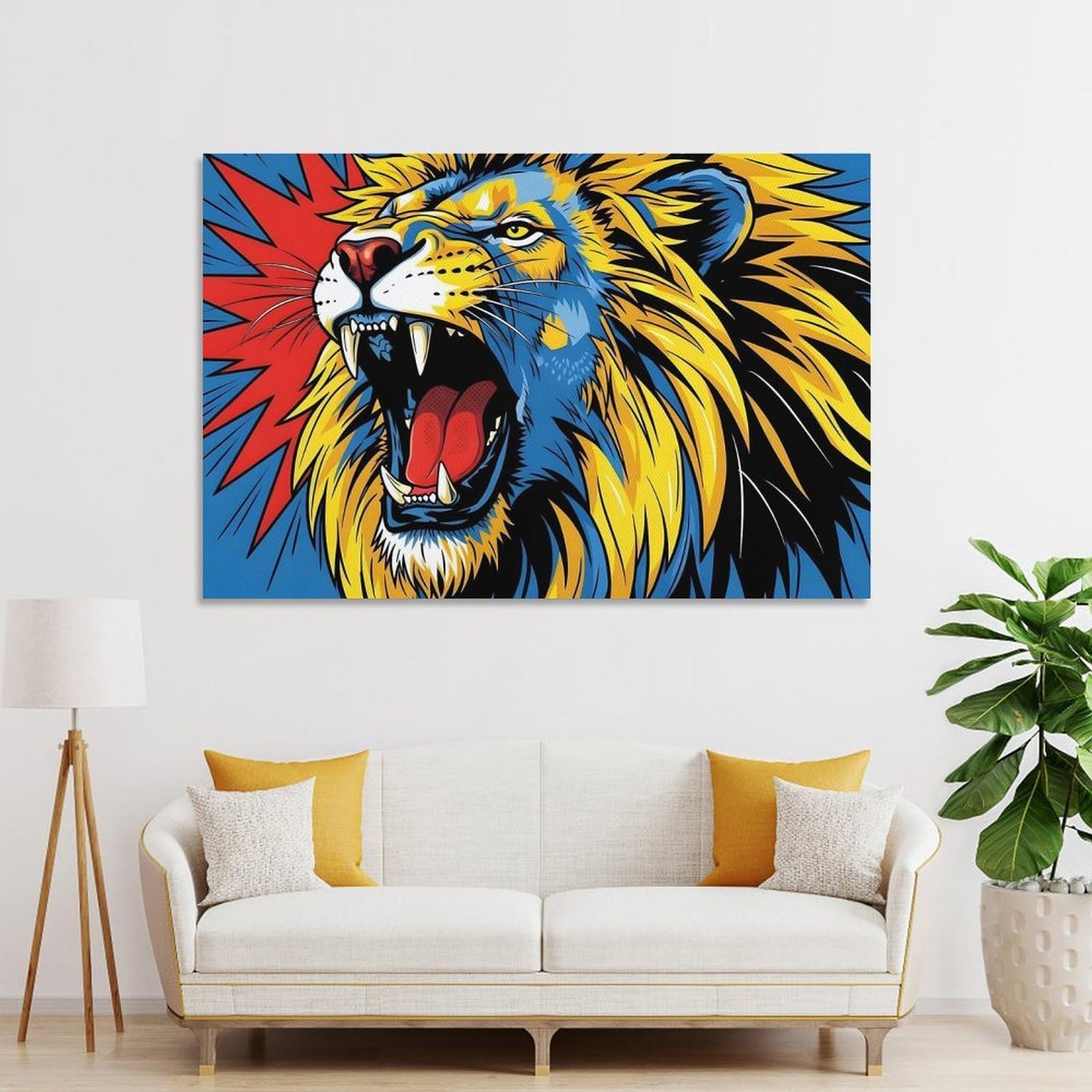 Junmoney Unframe-Style-15 Roaring Lion Pop Art Illustration Canvas Wall Art 24X36inch(60X90cm), For Workspace Walls, Study Corners Or Bedrooms, Wall Art That Adds Style To Work Areas