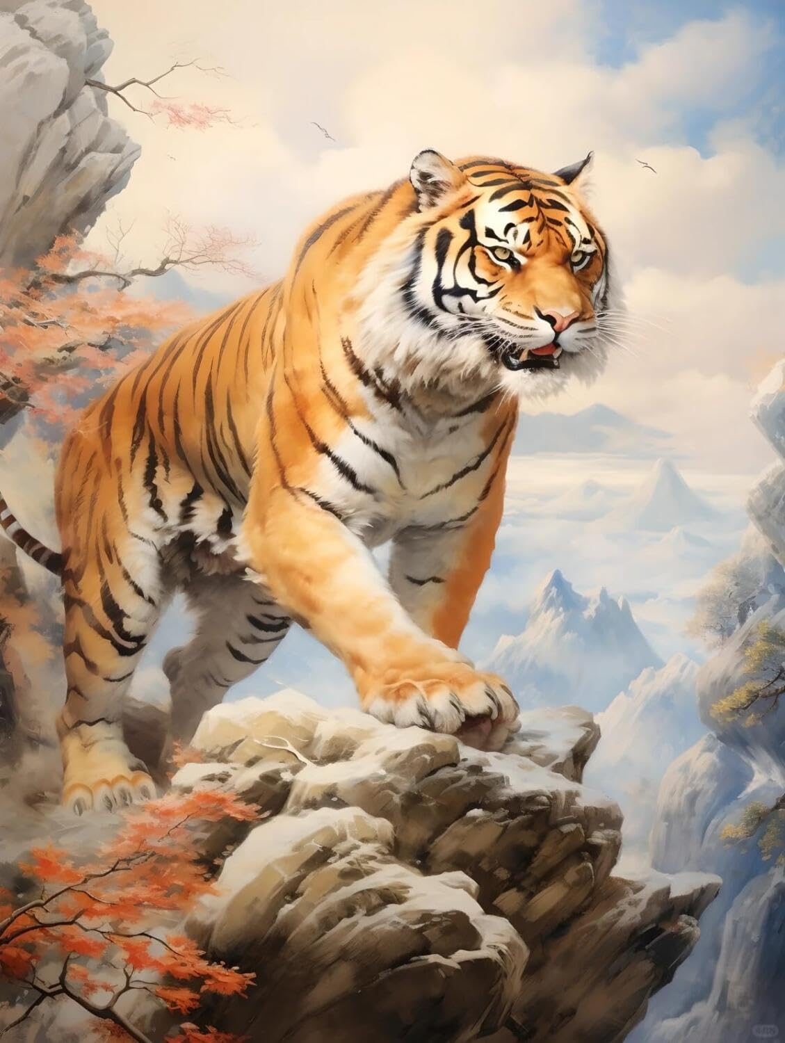 Rqwybcaxn DIY Latch Hook Rug Making Kits Mountains and Tigers 55x75cm