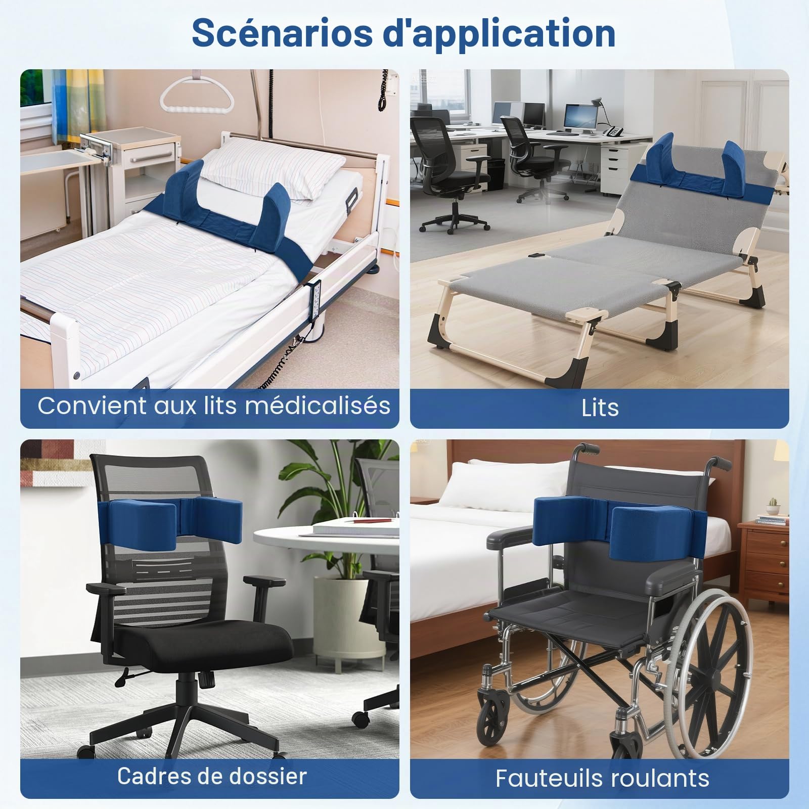Support latéral avec coussin anti-escarres réglable pour fauteuil roulant, Support latéral universel, Support latéral de fauteuil roulant avec poignées latérales