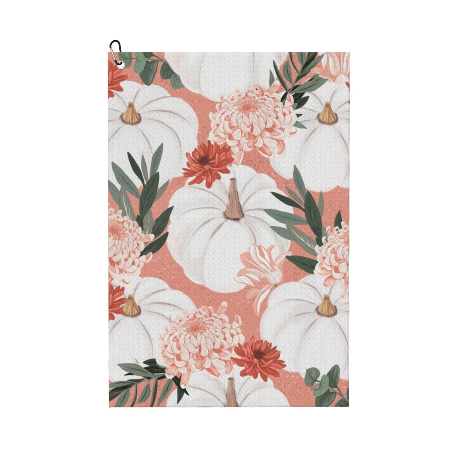 Hnnkloy Pumpkin Thanksgiving Pink Dahlia Flower Autumn, 16x24 in Portable Waffle Golf Towels with Carabiner Clip for Golf Bag