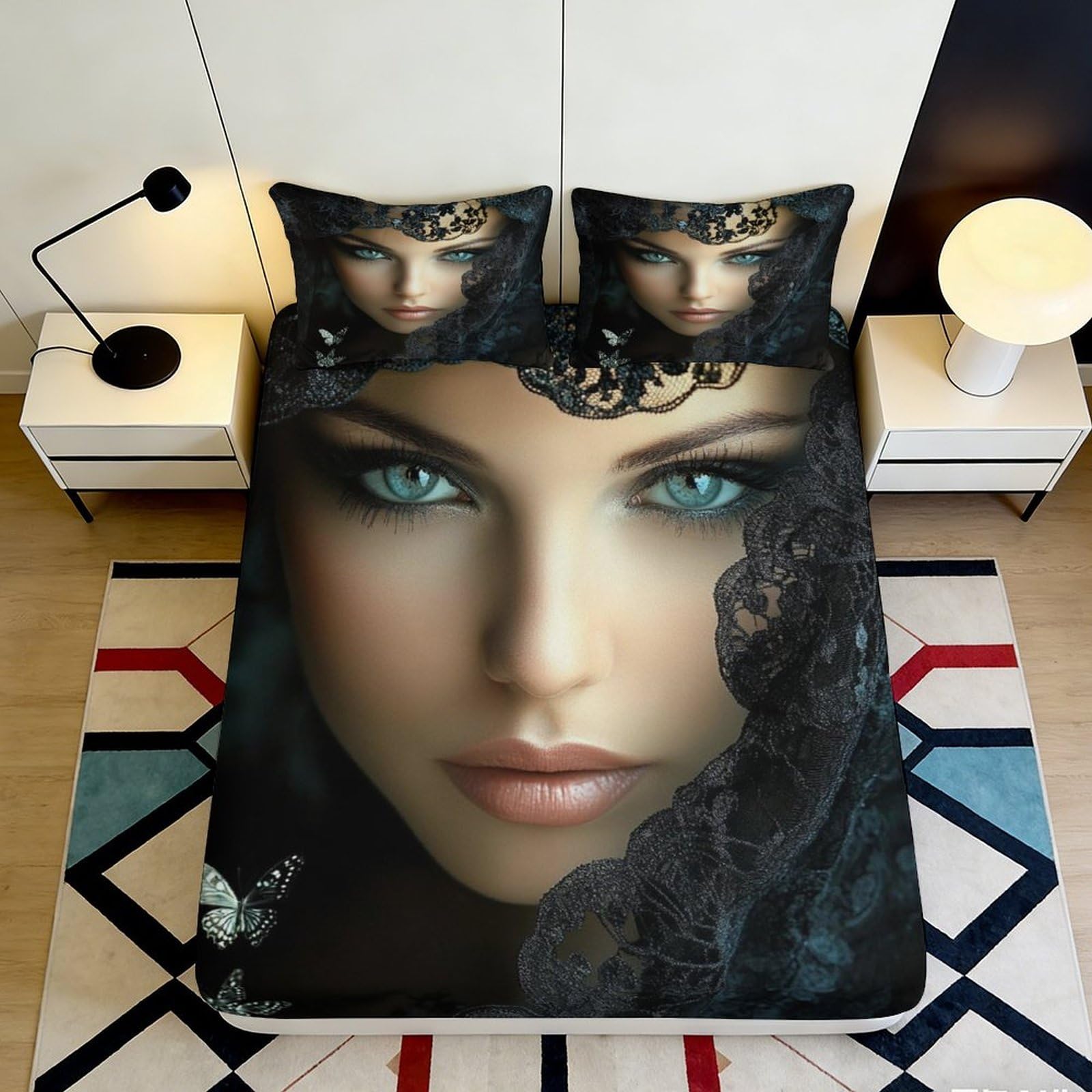 Pnayamiorkfel Style-2 3D Printed Black Butterfly Fitted Sheet Microfiber Soft Anti-Slip Gothic Skull Bed Cover For Bedroom Guestroom Decor 90X200x25cm
