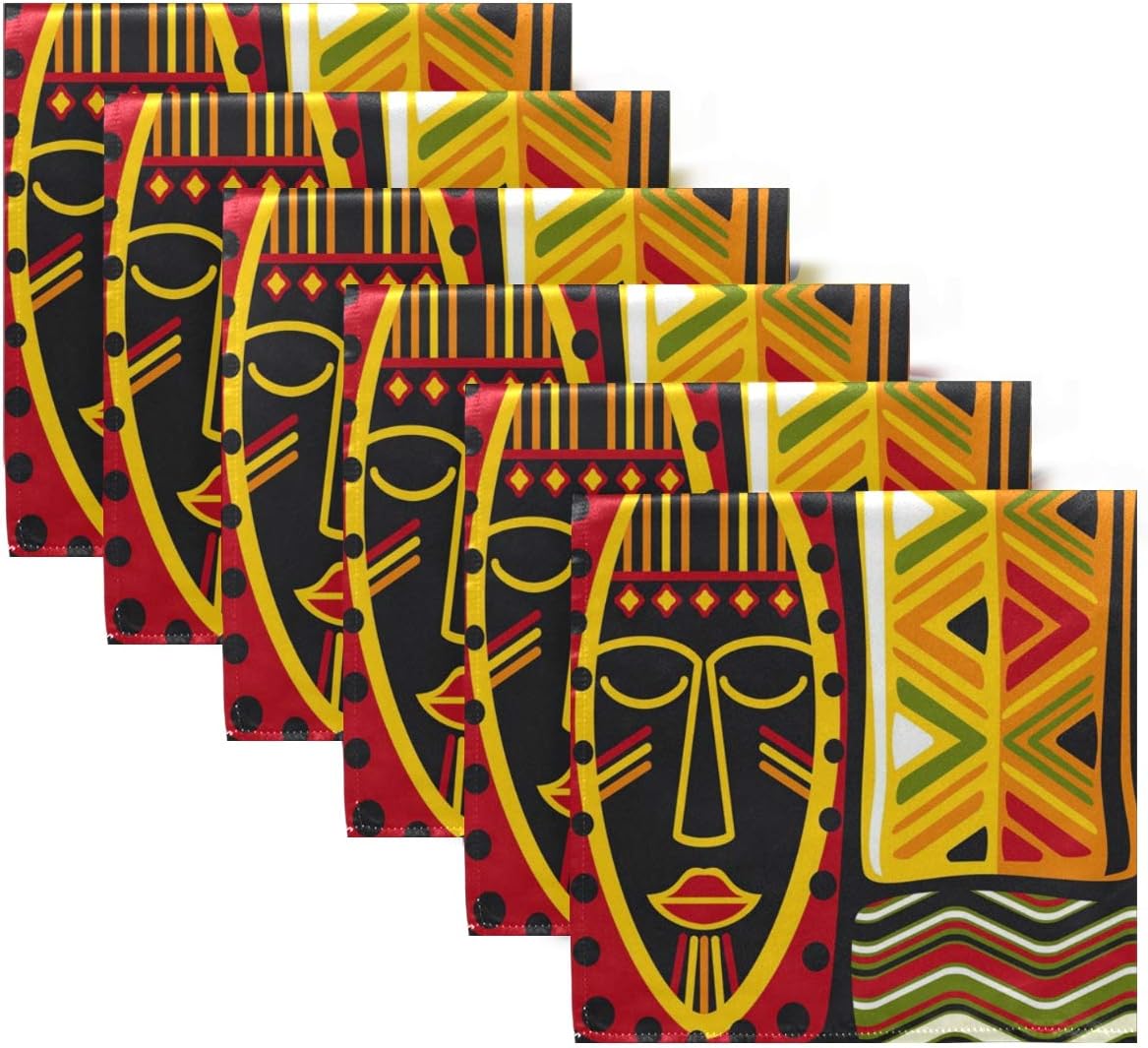 AUUXVA MAHU Table Cloth Napkins African Women Geometric Print Set of 6, Washable Reusable Dinner Napkin, Table Decor for Kitchen, Wedding, Banquet, Holiday (20 x 20 in)