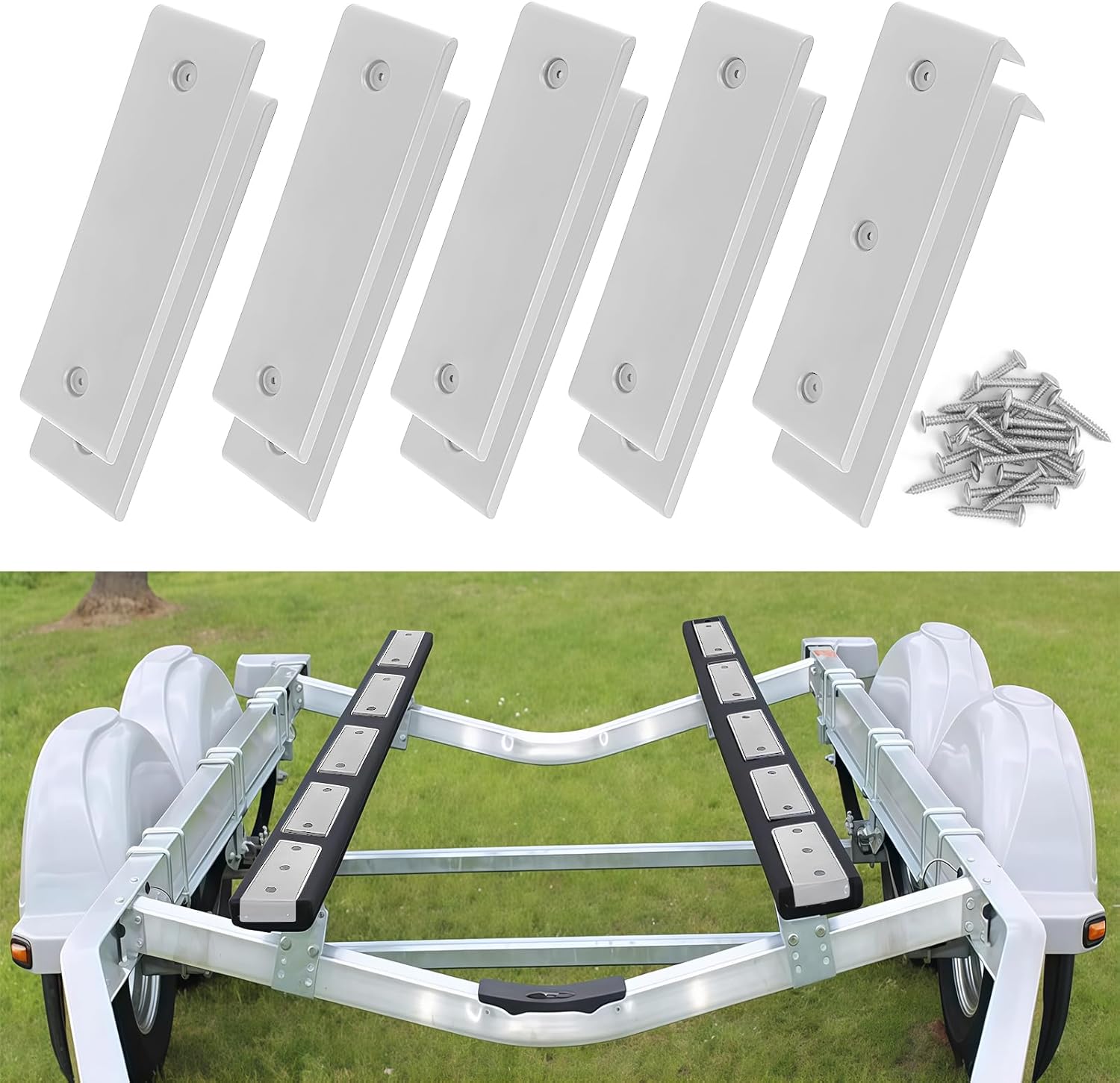 Boat Trailer Bunk Slides 3" x 10" 20-Pack, Heavy-Duty Bunk Slick Pads, Glide Bunk Enders for Easy Boat Launching & Loading, Fits Most Boat Trailers