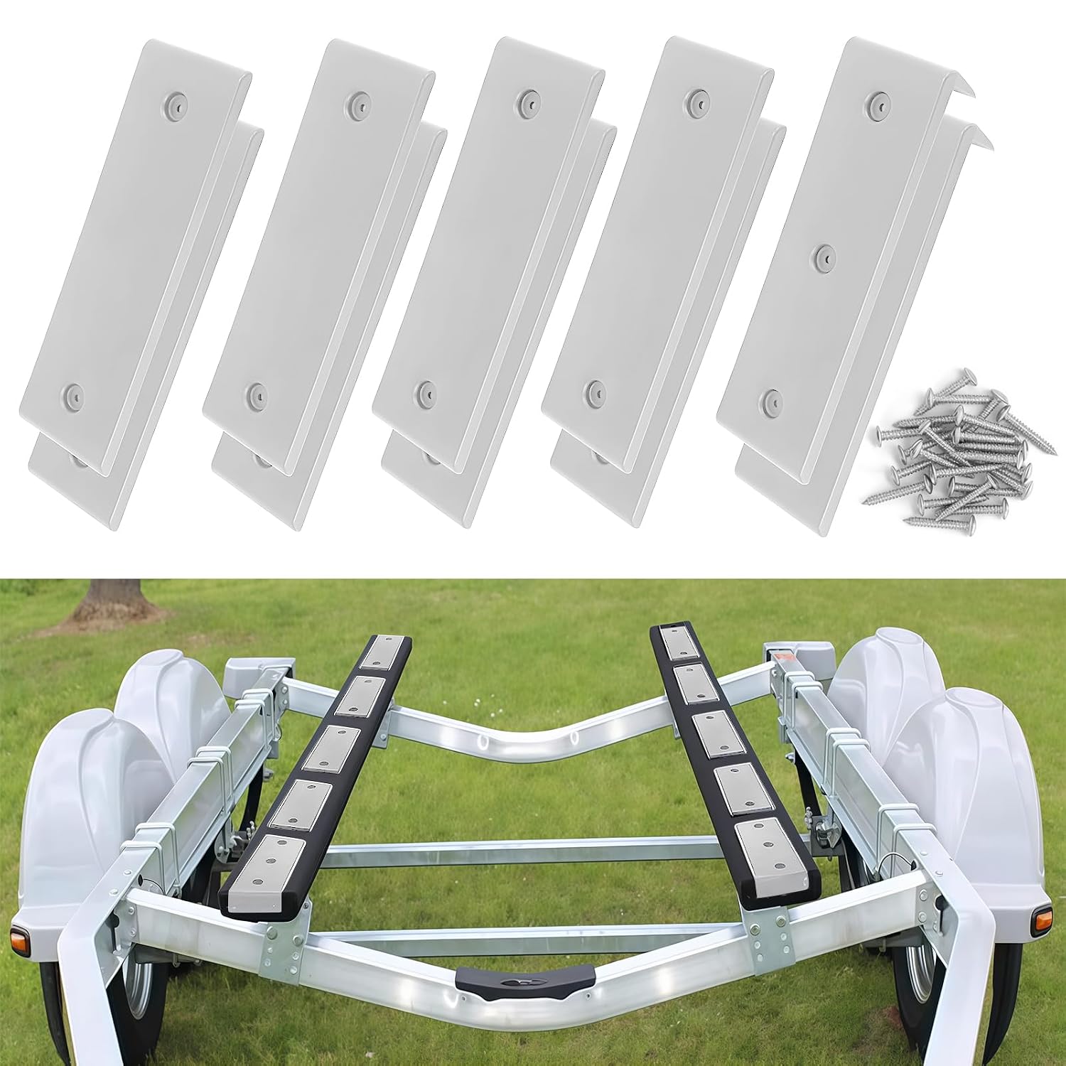 Boat Trailer Bunk Slides 3" x 10", Heavy Duty Bunk Slick Pads 10-Pack, Glide Bunk Enders for Easier Boat Launching & Loading, Fits Most Boat Trailers