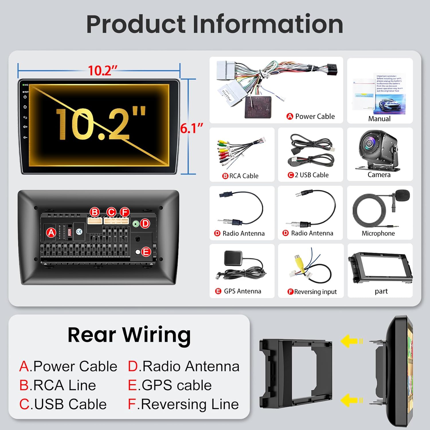 (8Core + 64GB) 10.2 Inch QLED Touch Screen Car Radio for Dodge RAM 1500 2500 3500 2009 2010 2011 2012 with Carplay and Android Auto, Support Bluetooth,WiFi,GPS,FM Radio,Backup Camera & SWC