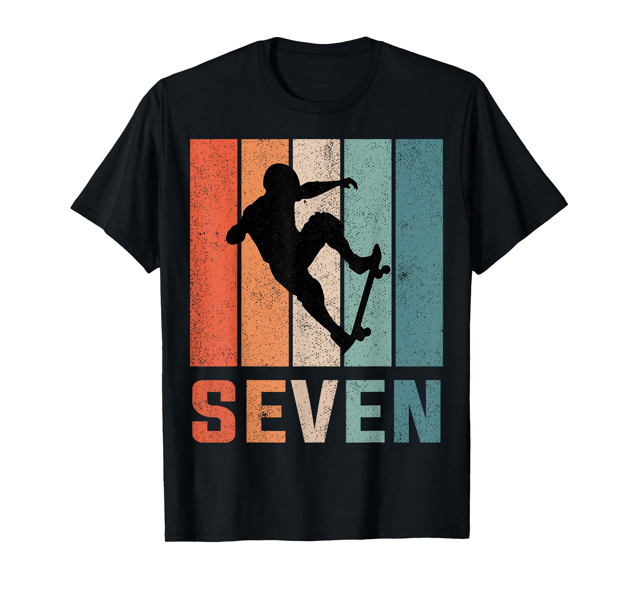 7th Birthday Retro Skateboard Skater Boys Kids 7 Years Old T-Shirt