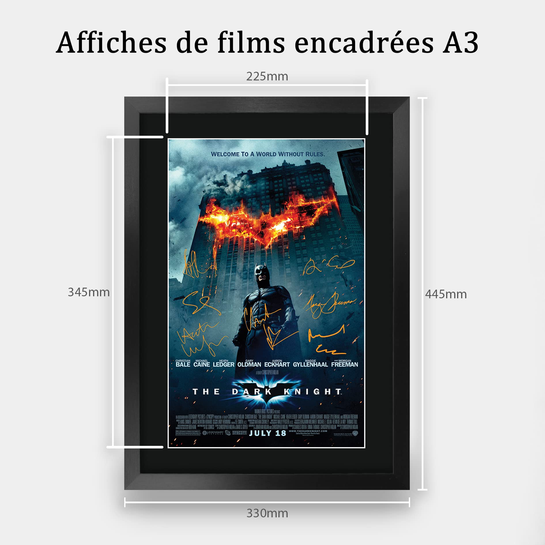 HWC Trading FR A3 The Dark Knight Christian Bale Cadeaux imprimés affiche photo autographe signée pour les fans de cinéma - A3 Encadré