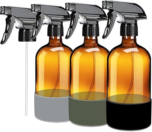 HOOPLE Paquete de 3 botellas de vidrio ámbar con funda de silicona, recipientes recargables de 17 onzas para aceites esenciales, plantas, soluciones disponible en Yaxa Peru